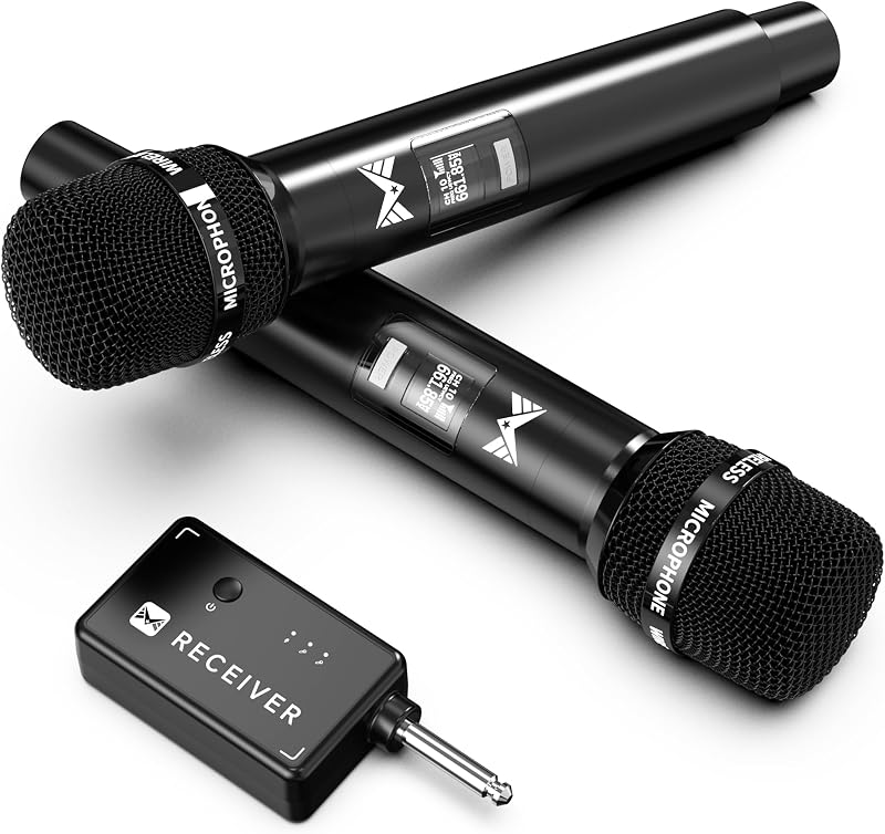 Wireless Microphones, Wireless Microphone with One-to-One Chip Connection, Less latency, 200FT Range, 40H Rechargeable Battery,Plug and Play, Ergonomic Design, Microphone for Singing, Speaker, Party