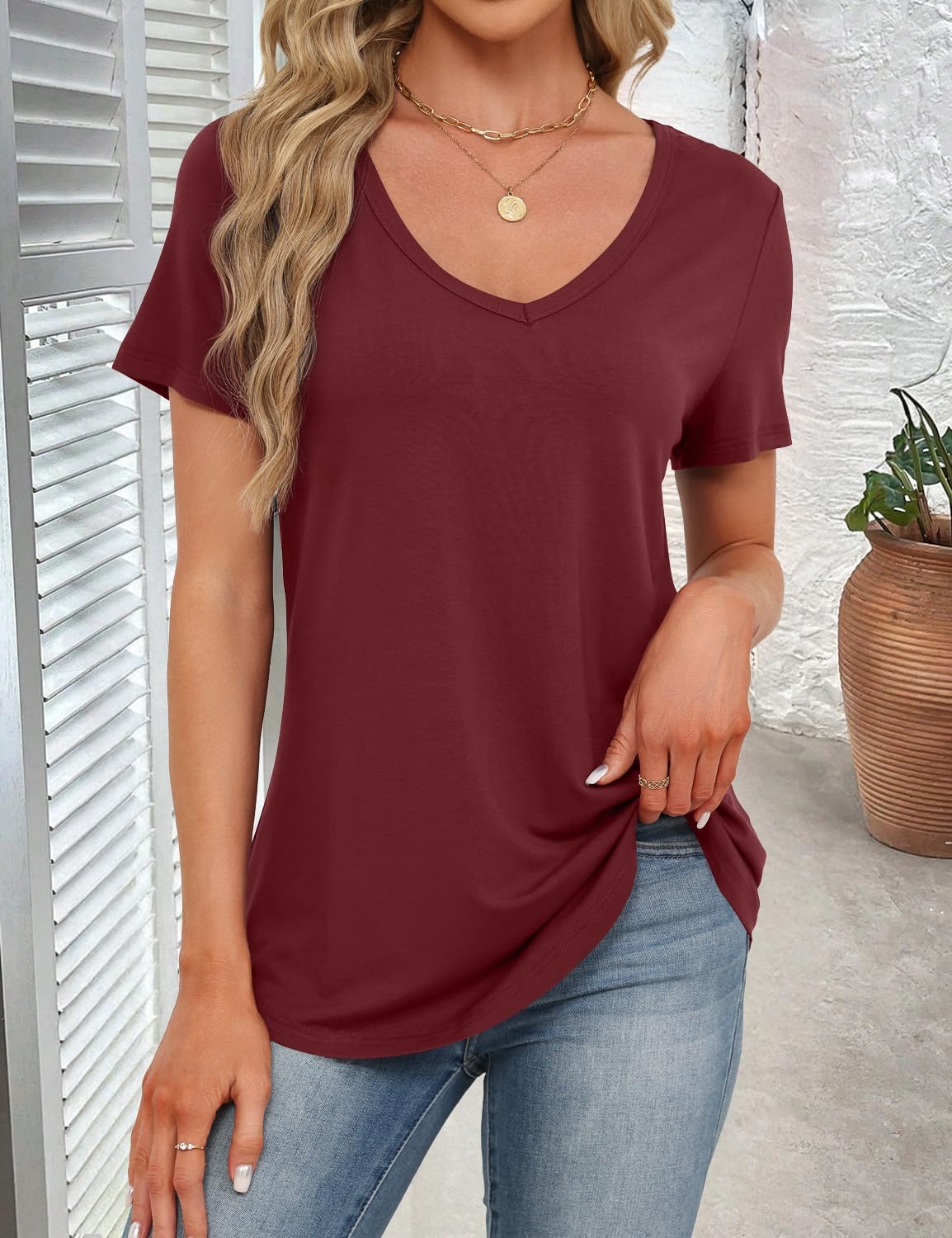 JUSTFASHIONNOW Women's Dressy V Neck Tunic Tops for Leggings image 3