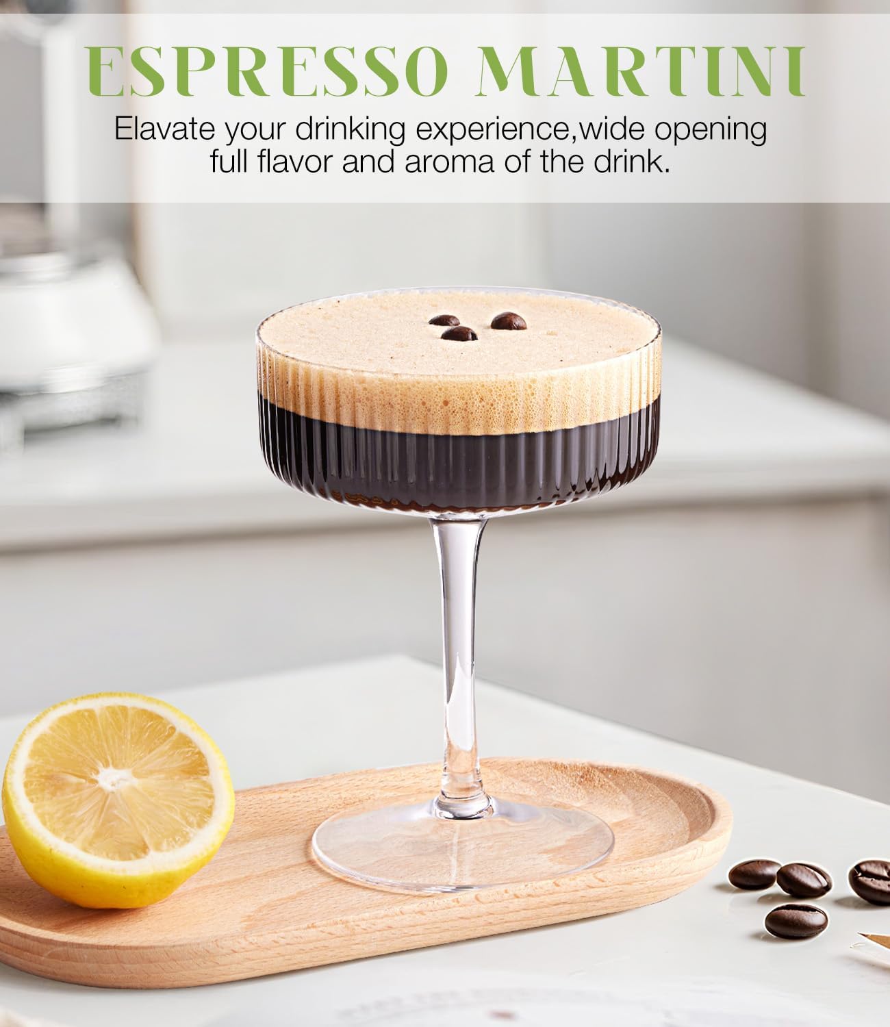 LUNA & MANTHA Coupe Glasses Set of 4, 10oz Crystal Ribbed Martini Glasses, Vintage Cocktail Glass, Hand Blown for Espresso Martini, Margarita, Home Bar &Gift,Glassware - Image 6