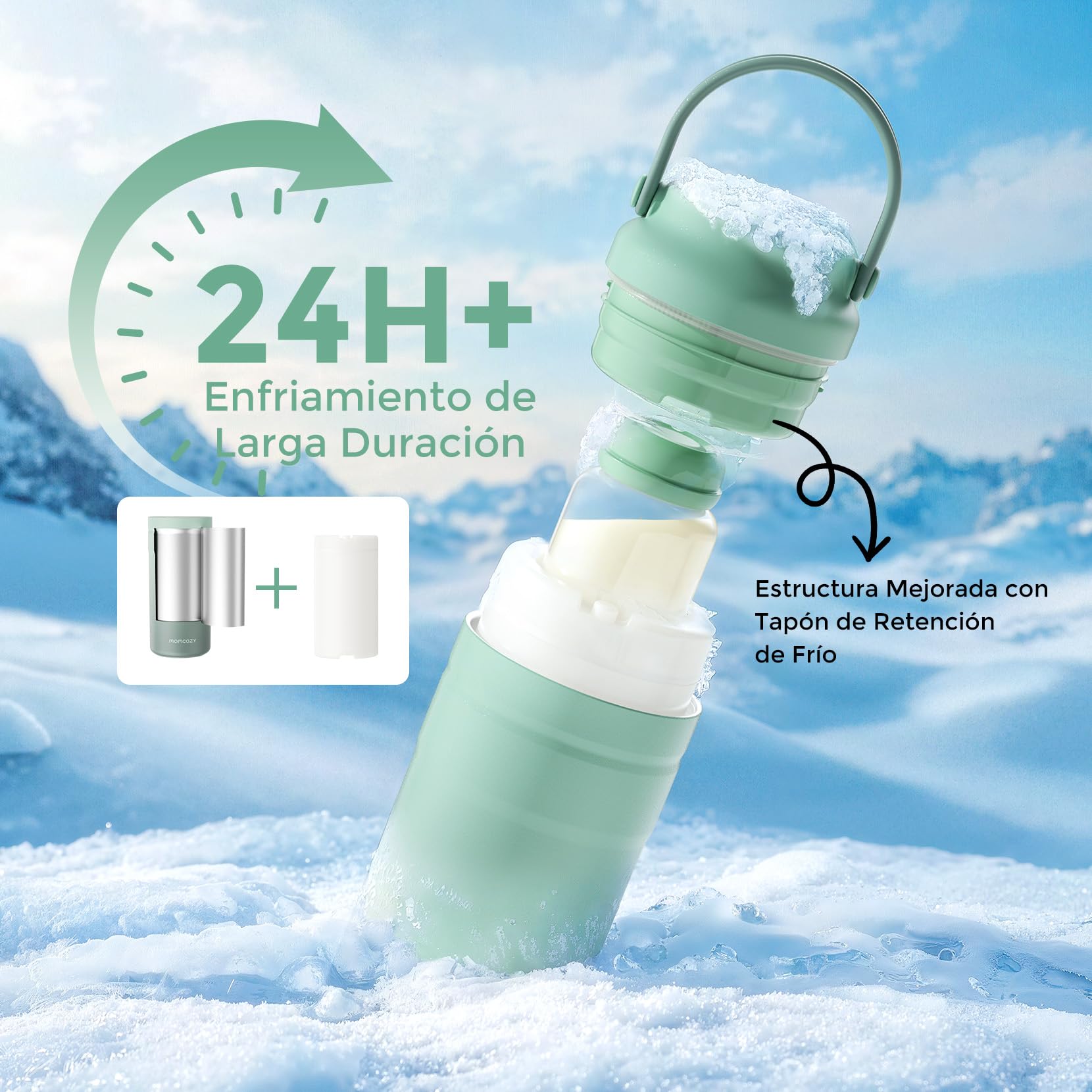 Momcozy Enfriador Portátil de Leche Materna para Uso en Exteriores, 24 h de Refrigeración sin Hielo, Contenedor para Biberones de Leche Materna, 355 ml, a Prueba de Fugas, Mini Nevera Outdoor