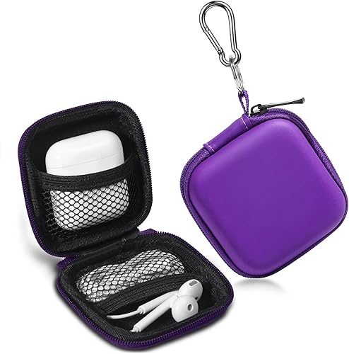 Cridoz - Funda cuadrada para auriculares, soporte duro para auriculares con mosquetón de acero inoxidable para teléfono celular, organizador de