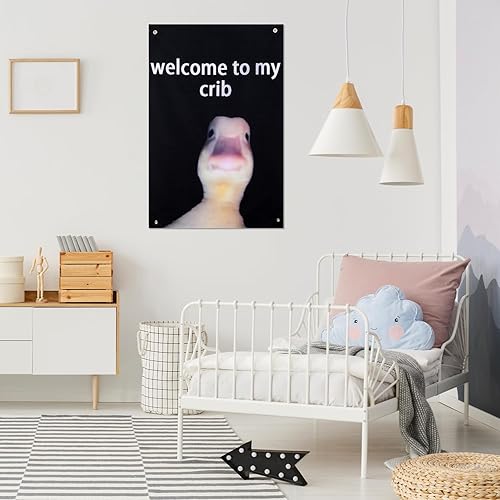 Miniatura 3 de Bandera divertida con texto en inglés "Welcome to My Crib", de 2 x 3 pies, con 4 ojales de latón brillante para tapiz, dormitorio, decoración del