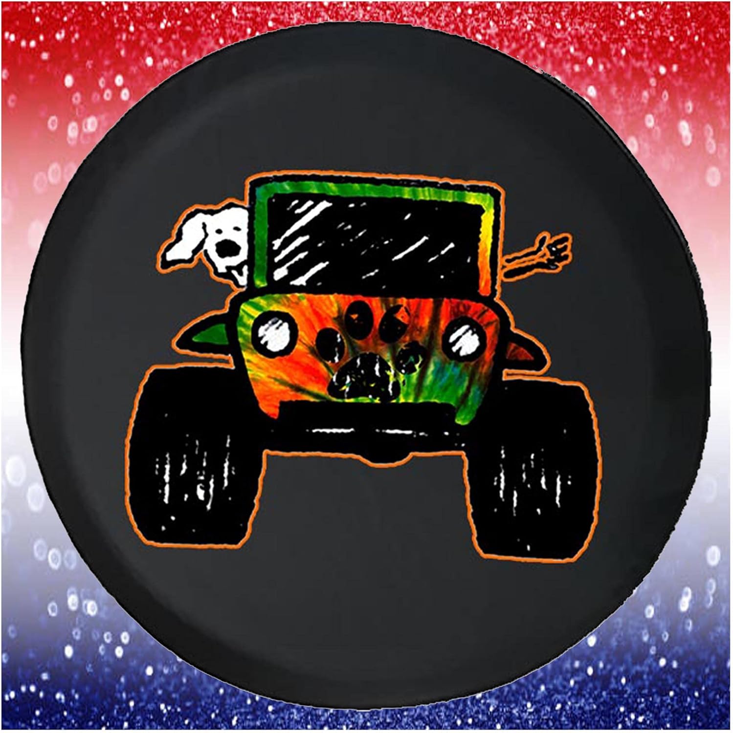 Large Spare Tire Cover Dog Paws and Wave Black 35 Inch
