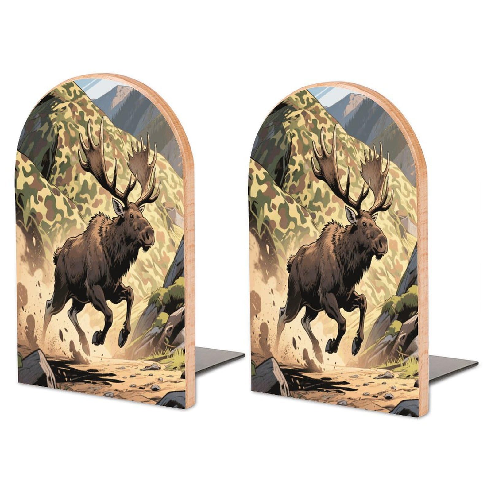 Sujetalibros de ciervo decorativo moderno con acabados de madera y metal