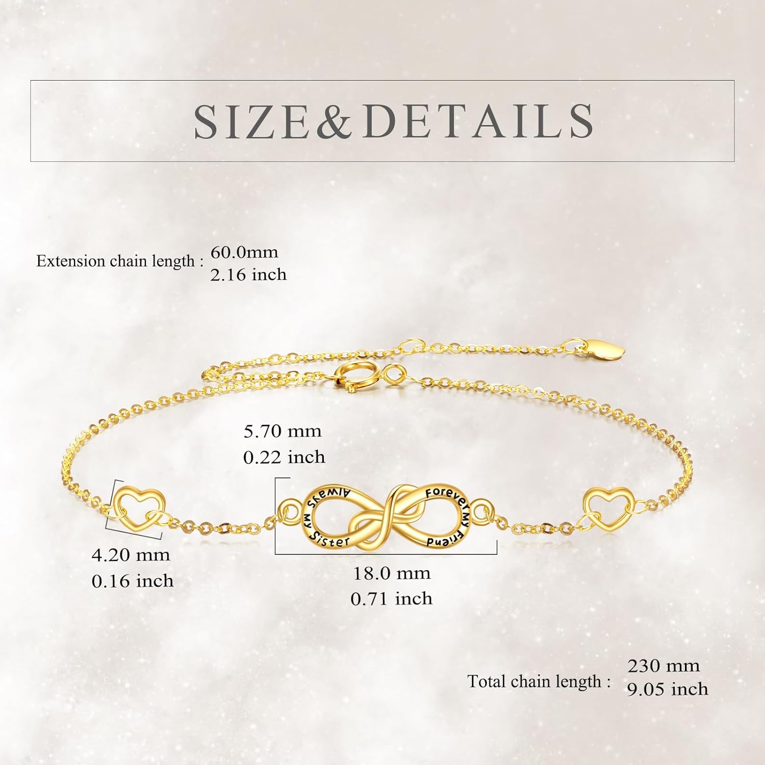 KECHO 14K Gold Sister Bracelet For Sister Infinity Jewelry For Women Birthday Gifts For Her - Image 3