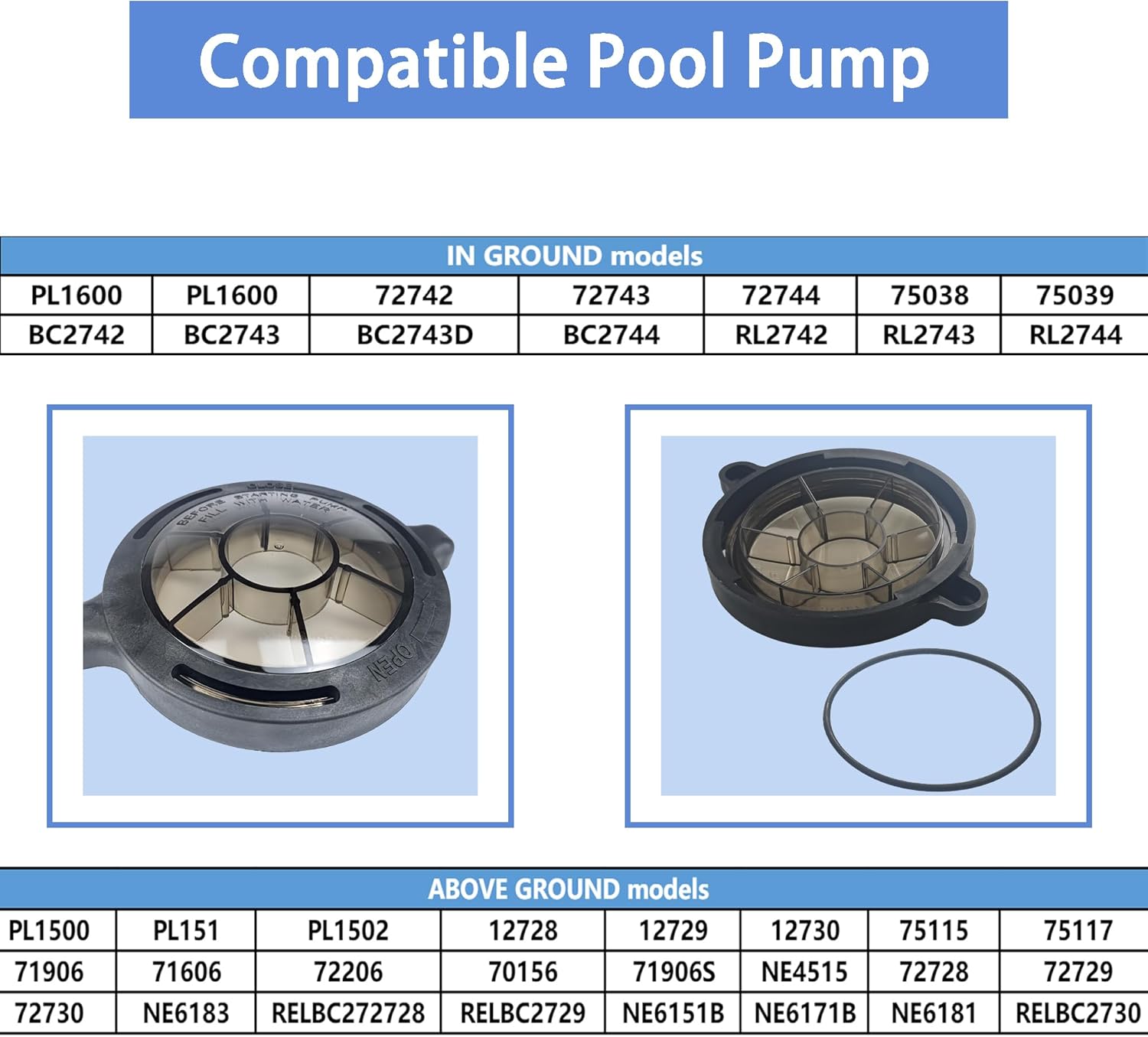 Pool Pump Basket Cover & O-Ring Kit for Splapool Pureline Deluxe Pumps, Fits Above-Ground & In-Ground Pools, Replaces PO12728CR 16578 647252772 47252772 AC81361 NEP2134