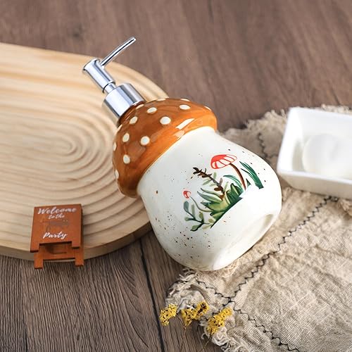 Miniatura 4 de Bicuzat Dispensador de jabón en forma de hongo de cerámica con bomba de plástico, botella de jabón líquido para loción corporal, dispensador de