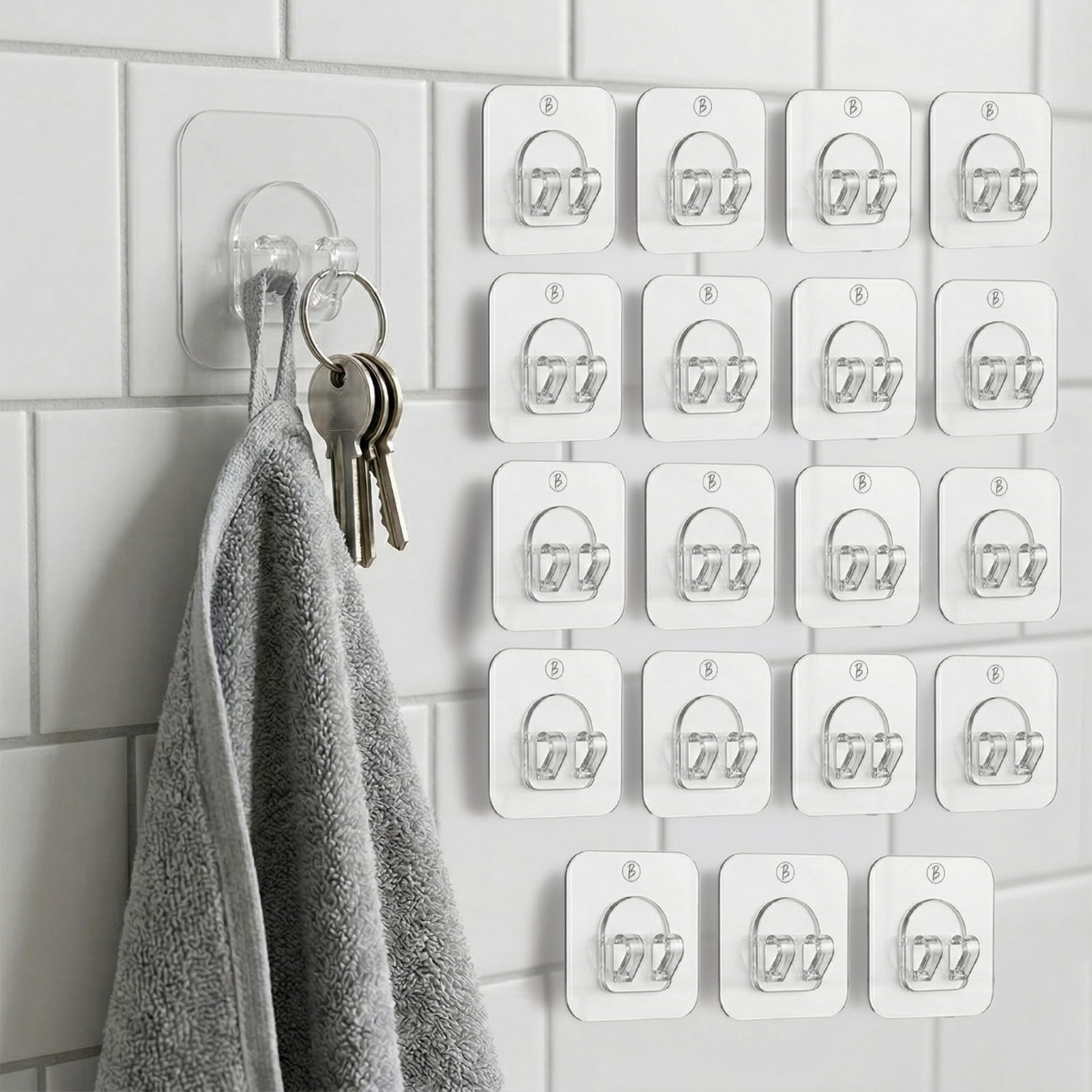 Btag V Shape Self Adhesive Wall Sticker Hooks | Strong Grip for Home, Bathroom, Kitchen & Office Use | Waterproof & Rust-Proof Design | Easy Install, Long-Lasting Hold for Any Room (Transparent_PO20)-image-24