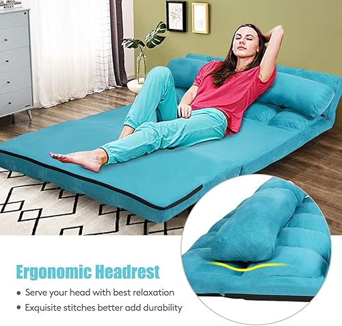 Miniatura 39 de Giantex Sofá de suelo ajustable, sofá cama plegable perezoso ajustable en 6 posiciones, funda de tela de gamuza, sofá de juegos de suelo con 2