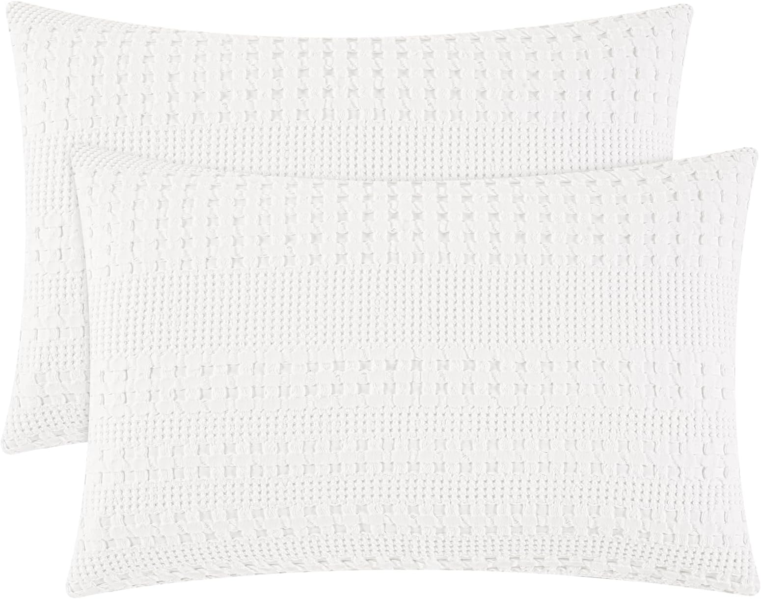 PHF 100% Cotton Waffle Pillow Shams King Size, 2 Pack 20" x 36" Soft Skin-Friendly Pillowcases, No Filling, Aesthetic Woven and Breathable Waffle Weave Pillow Case Covers for Bed, White
