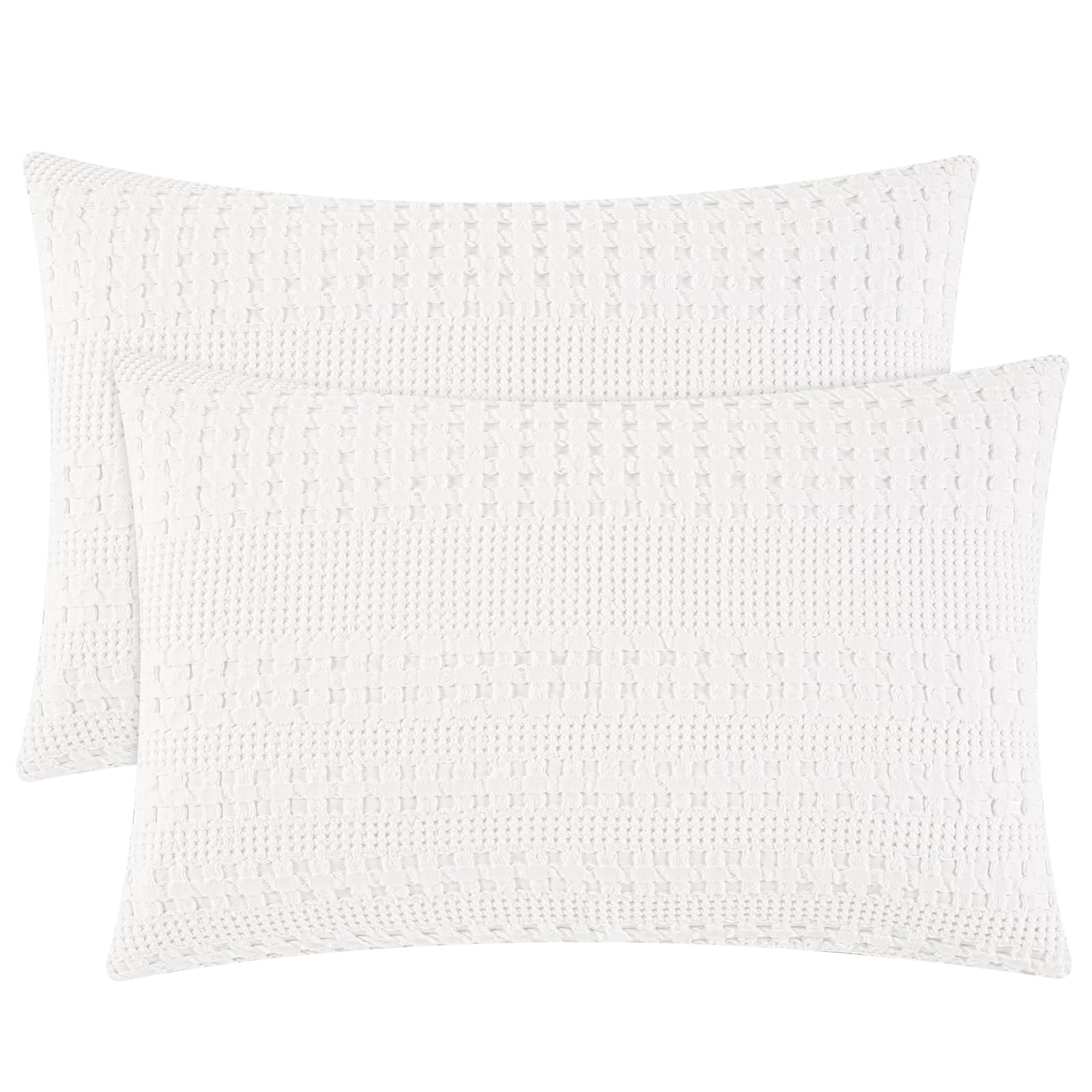 PHF 100% Cotton Waffle Pillow Shams King Size, 2 Pack 20" x 36" Soft Skin-Friendly Pillowcases, No Filling, Aesthetic Woven and Breathable Waffle Weave Pillow Case Covers for Bed, White