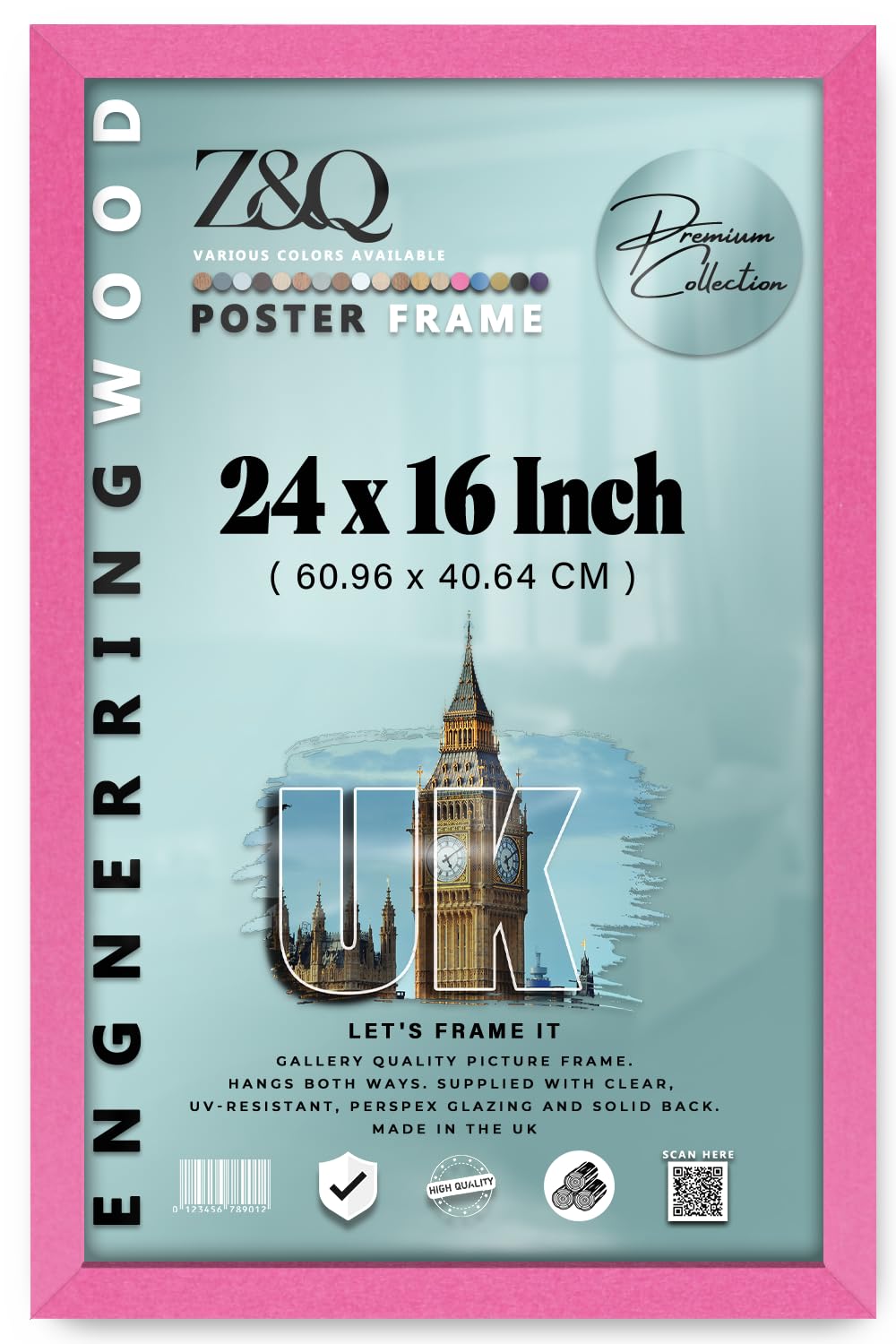 Z&Q - Flat Versatile MDF Wood Finish24 x 16 Inch Poster Frame | for Art Gallery (60.96 x 40.64 CM) Wall Décor & Room Display [ Pink ] — image 1