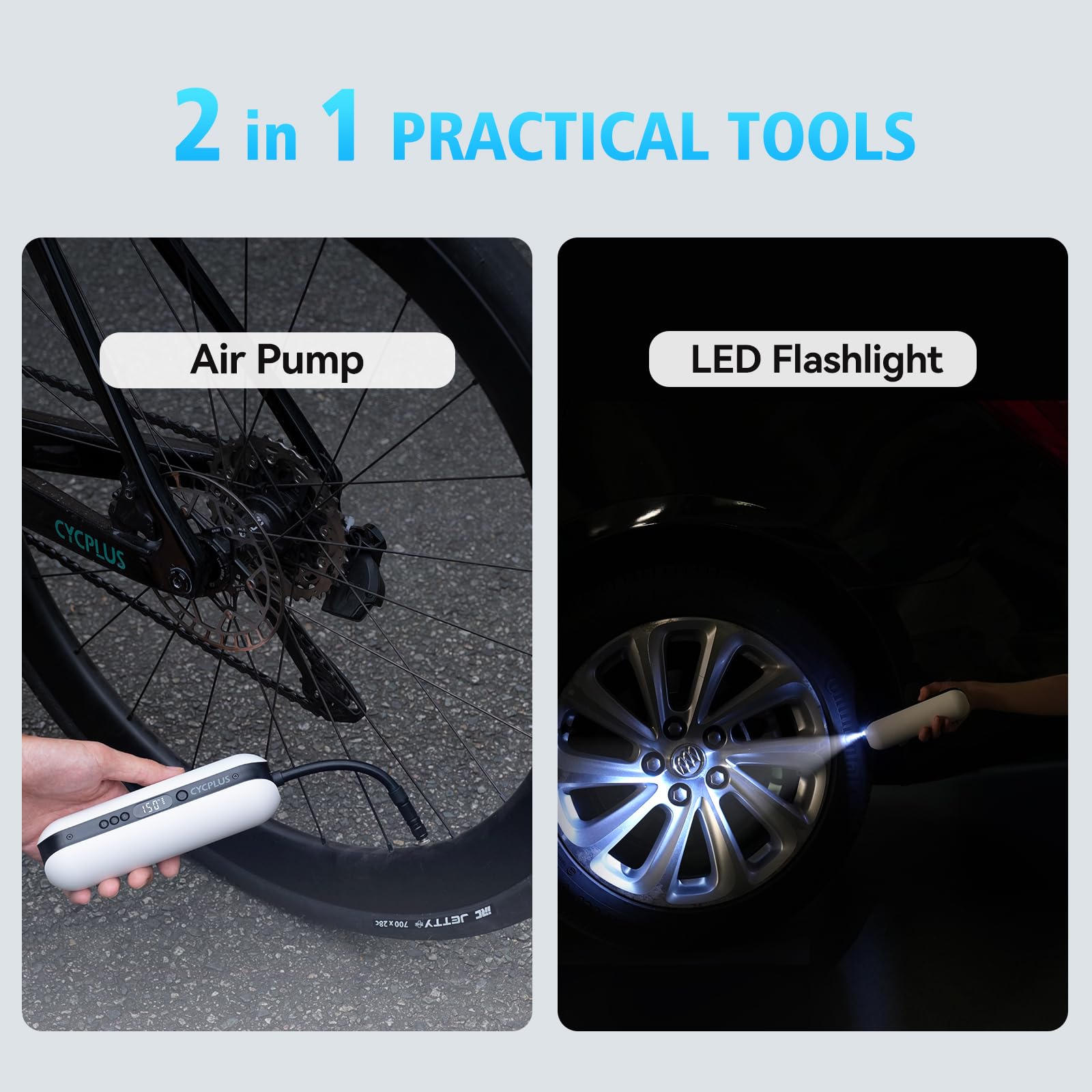 CYCPLUS Electric Air Compressor Portable Bicycle Pump Car Tire Inflator, Max 150 PSI, Auto Shut-Off Air Pump with Presta and Schrader Valves for All Bicycles Motorcycles and Cars