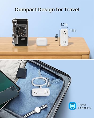 Miniatura 5 de Trond - Regleta de alimentación de enchufe ultra plana - Cable de extensión de 5 pies, 4 salidas de CA, 3 puertos USB-A, 1 cargador USB-C, estación