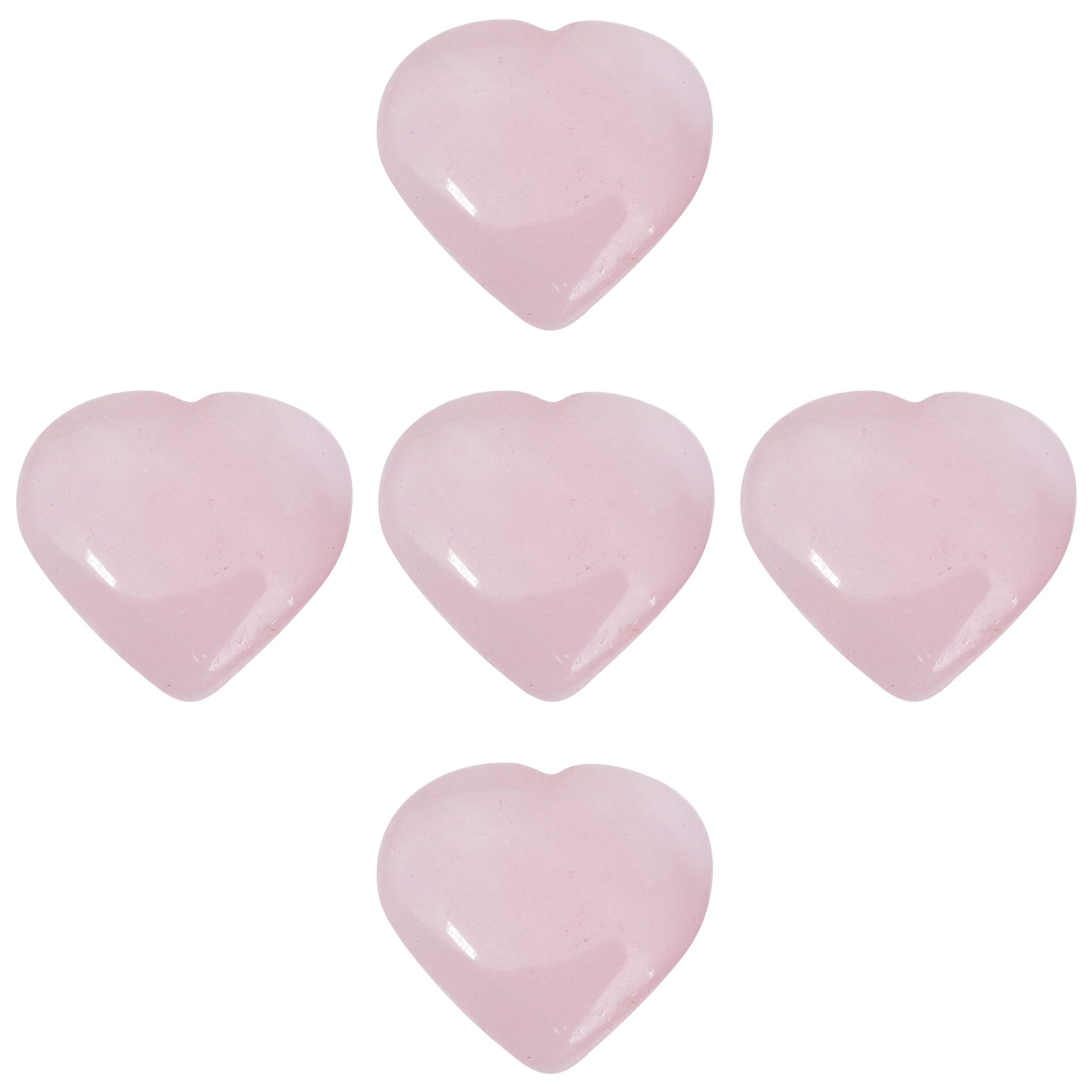 Crocon5 pcs Rose Quartz Heart Stone 25mm Mini Heart Shape Gemstone Puff Stone Set 400+ carats Pocket Crystal Healing Tumble Meditation Collection Palm Worry Stone Good Luck Gift Home Decor