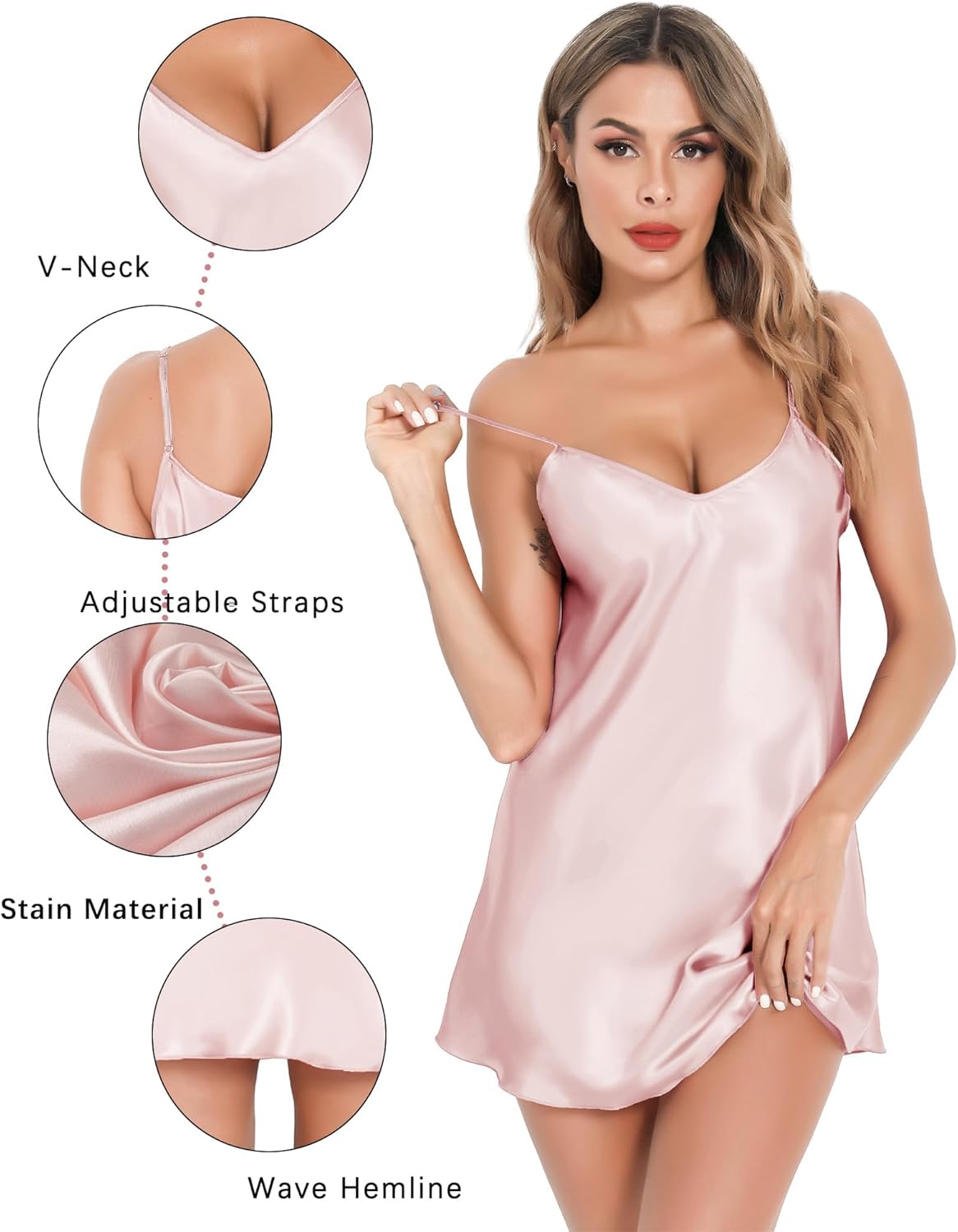 Lovasy Women's 2 Pack Silk Nightgown Sexy Lingerie Satin Sleepwear Negligee V Neck Chemise Nightwear Mini Slip Dress S-XXL - Image 4