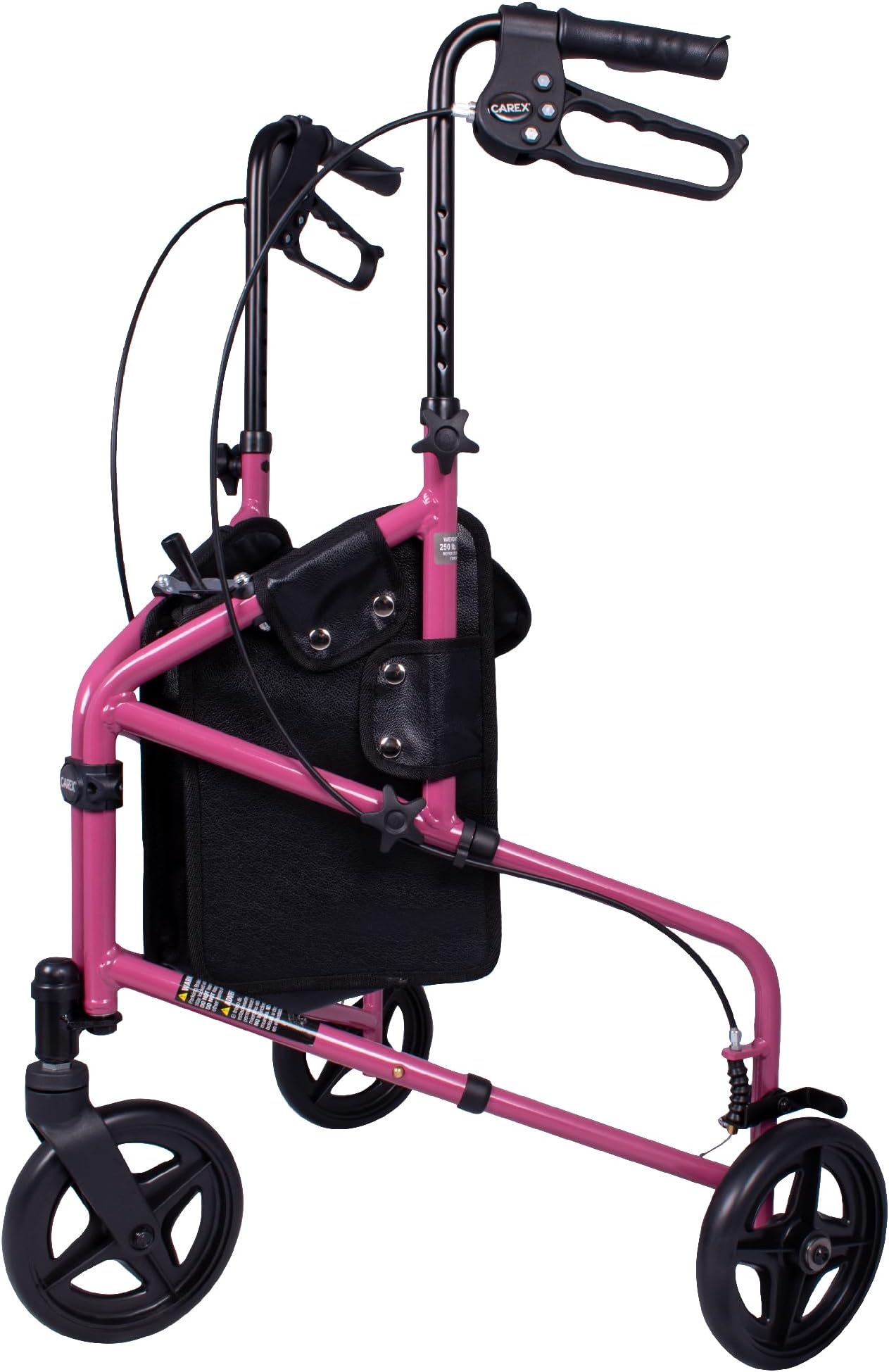 Carex 3 Wheel Walker for Seniors, Foldable, Rollator Walker with Three Wheels, Trio Walker with Height Adjustable Handles, Walker with Wheels, Folding Walker with Wheels, Pink