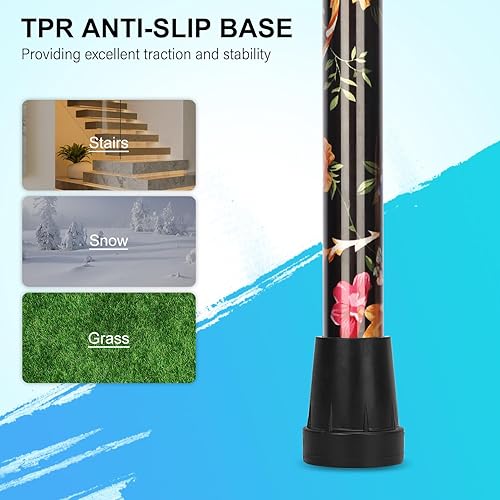 Miniatura 6 de supregear Bastón plegable, ligero y ajustable de 5 niveles con correa para la muñeca y mango en T, ayuda de movilidad portátil para ancianos y