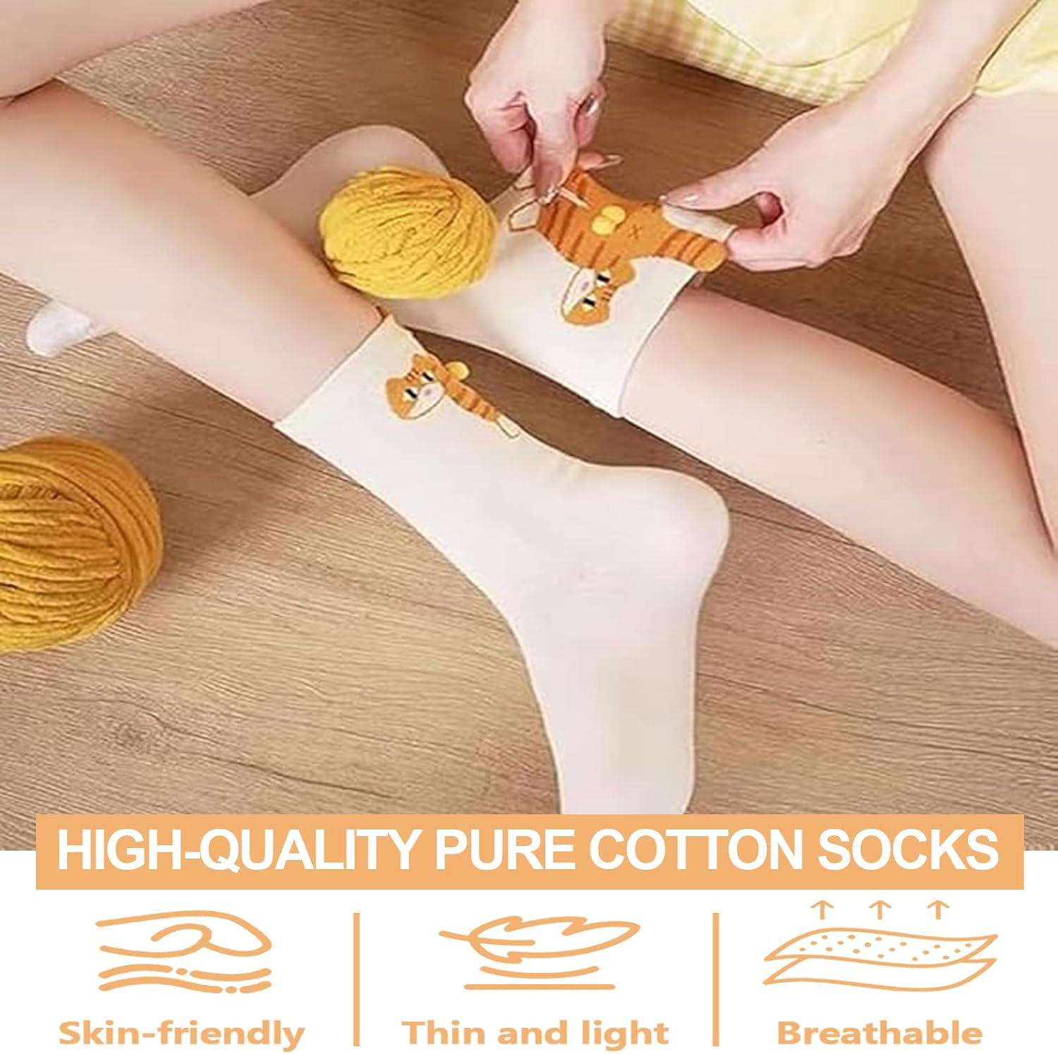 2 Pairs Cute Cat Socks with Balls, Cotton Fun Crew Sock, Novelty Funny Animal Fun Crew Cats Sock Women, Cute Cat Socks for Women - Image 5