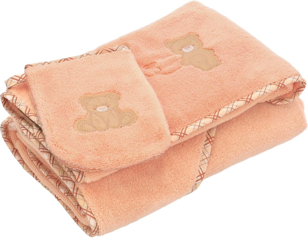 Vossen Teddy Bear Set composto da asciugamano con cappuccio, asciugamano e guanto da bagno (Light Peach)