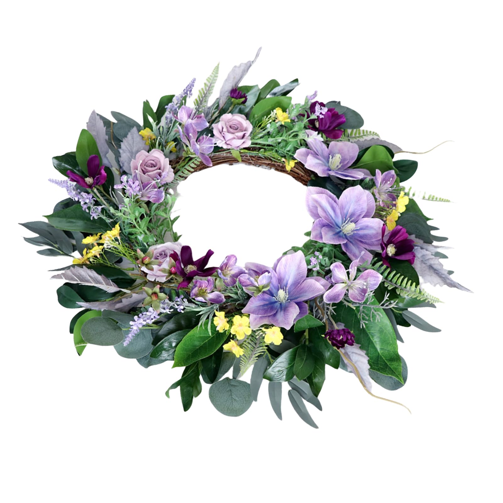 Kalttoy Artificial Flower Wreath with Leaves 21.65Inch Spring Wreath for Front Door Window Hallway Garden Wedding Decoration Front Door Decoration