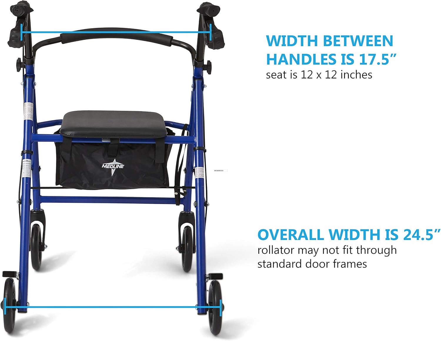 Medline Aluminum Rollator Walker with Seat, Folding Mobility Rolling Walker has 6 inch Wheels, Blue : Health & Household