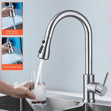 Kitchen Pull-Down Faucet with High Arc Spout, Dual Function Spray Head,High - Performance Pull - Out Kitchen Sink Faucet,Easy Installation (Brushed Nickel)