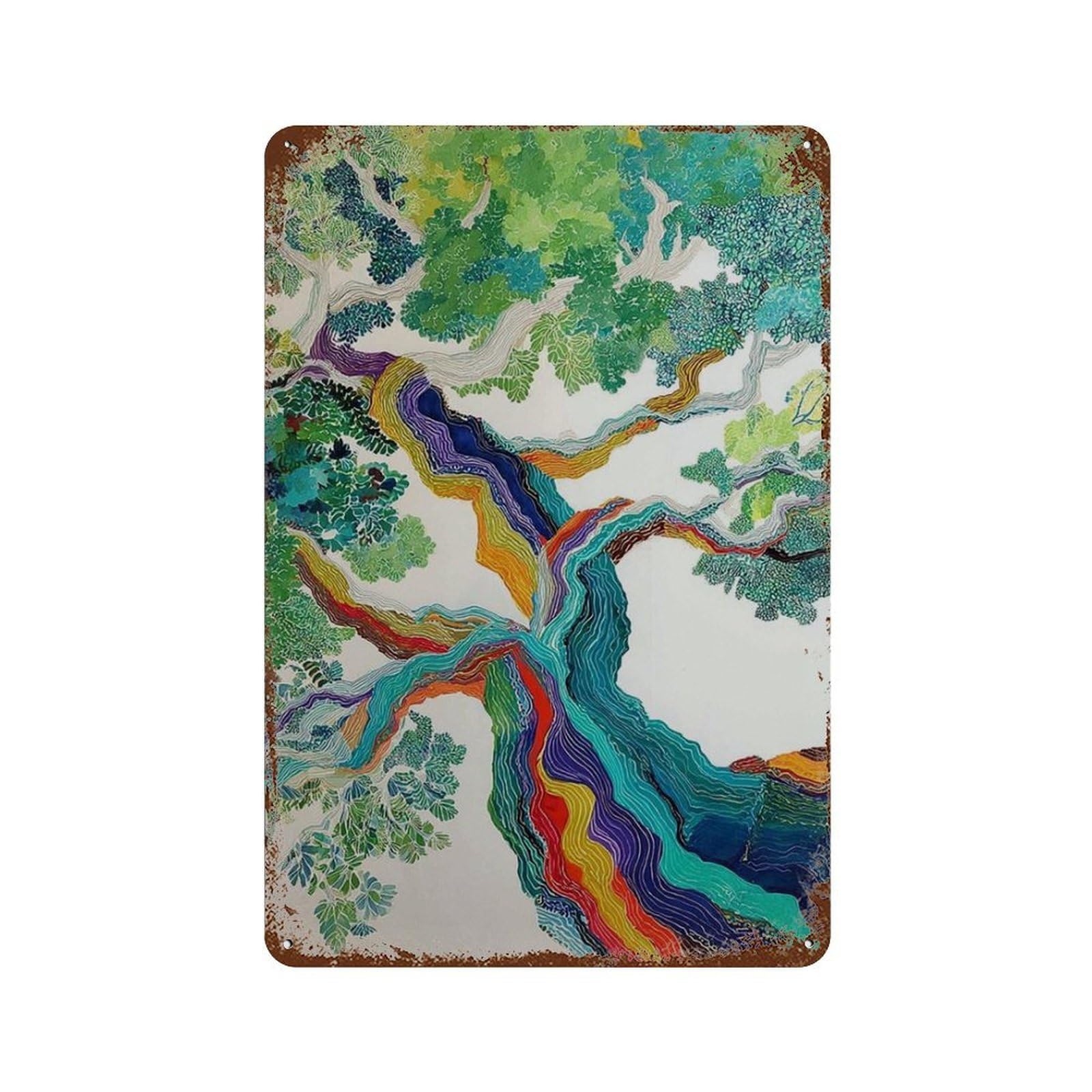 xiaoxiaoshen Rainbow Tree – Colorful Nature Abstract Botanical Work Vibrant Contemporary Mode Wall Decor Art Metal Tin Poster Modern Home Decor Art Home Bar Shop Decorations Vintage Sign 30x20cm