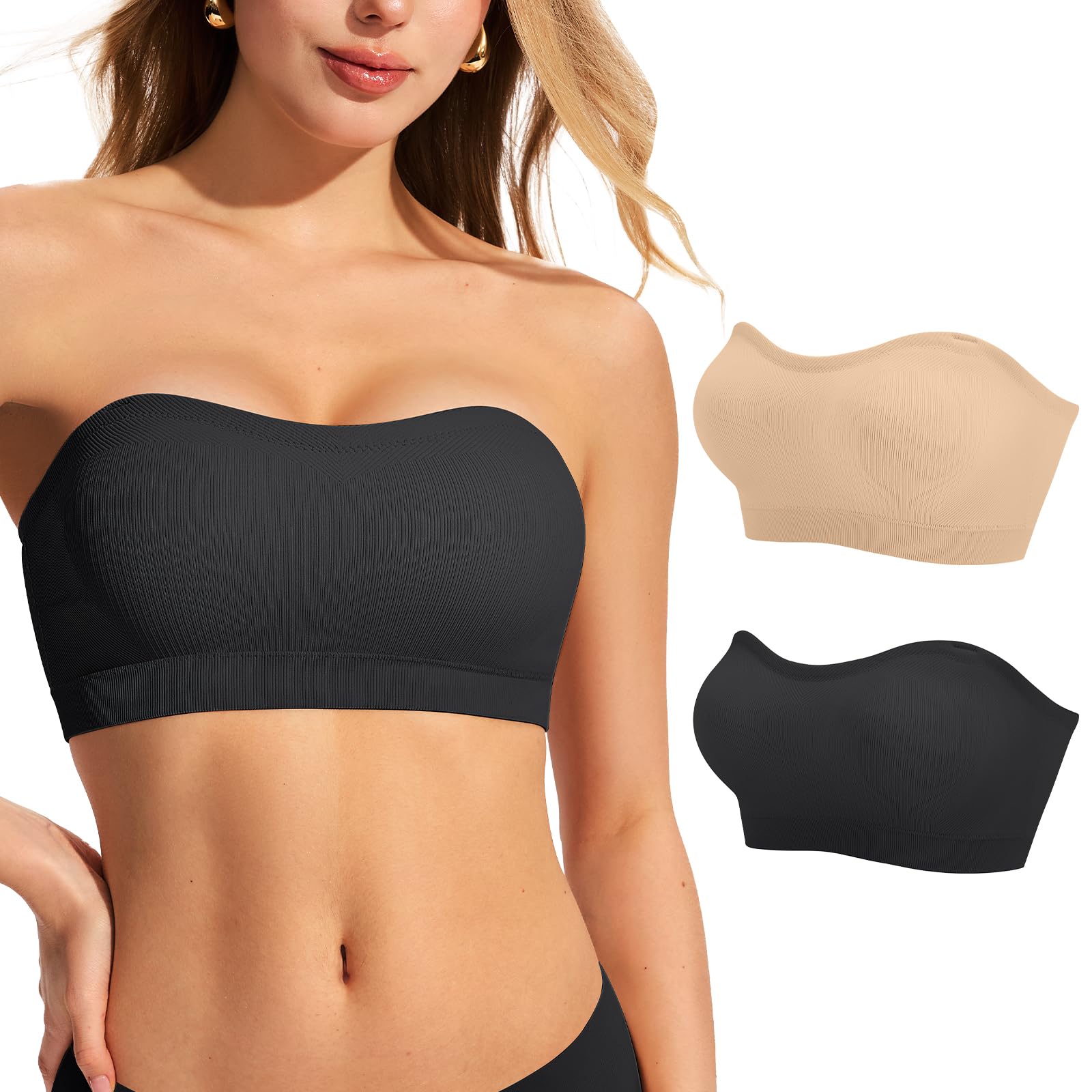 ProKloud Strapless Push Up Bras for Women Wireless Bandeau Bra Non-Slip Silicone Tube Top Padded Convertible Bralette — view 10