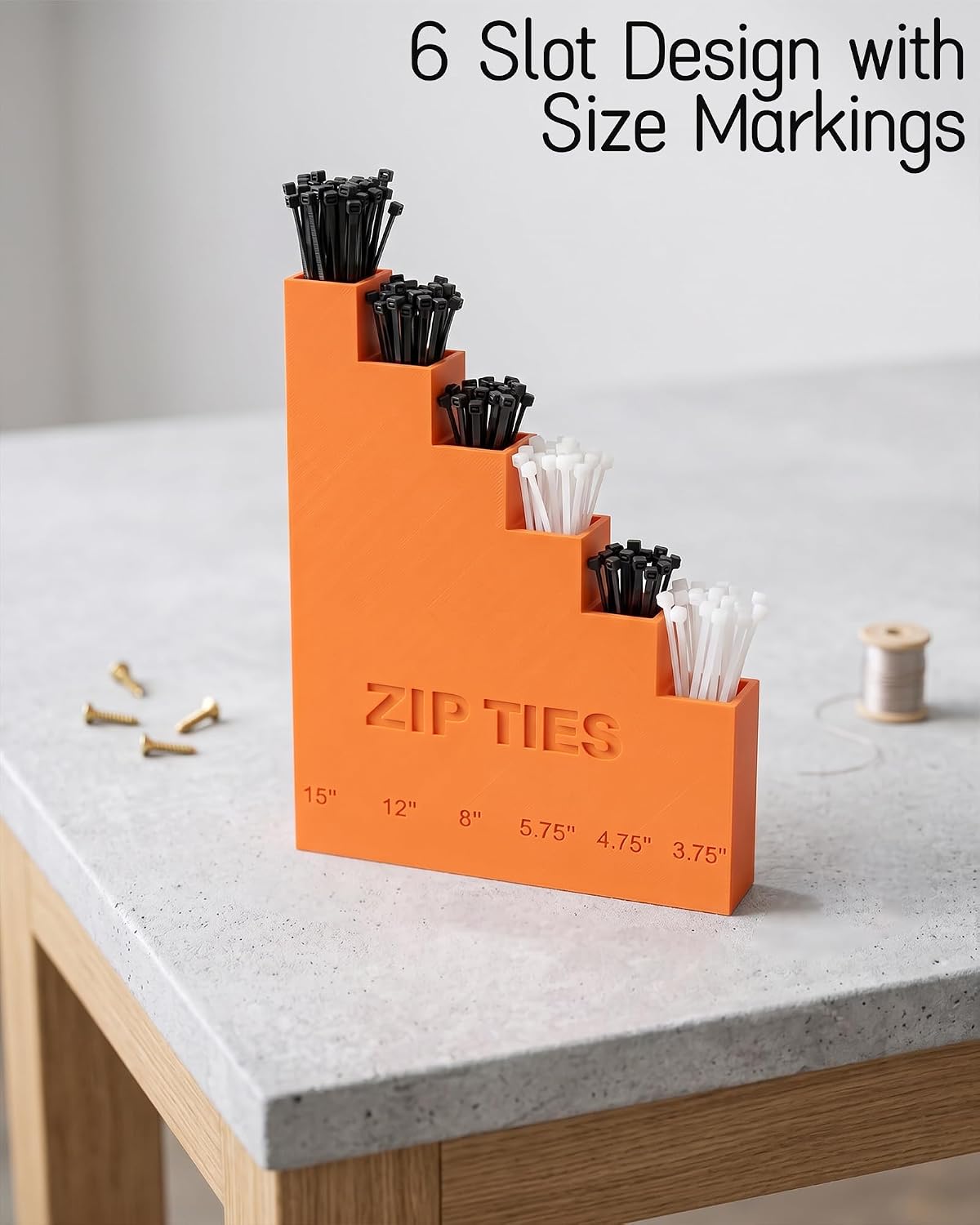Cable Zip Tie Storage Holder | Wall-Mounted Zip Tie Organizer (Orange)