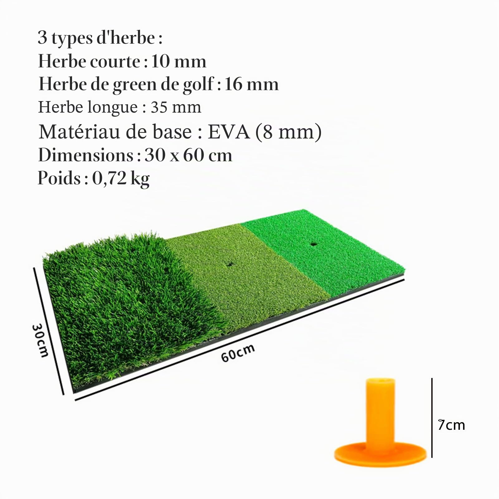 Filet de pratique de golf Tri-Turf 10x7 pieds (3,00x2,00 m) pour coup d'approche avec cible en nylon à bruit réduit
