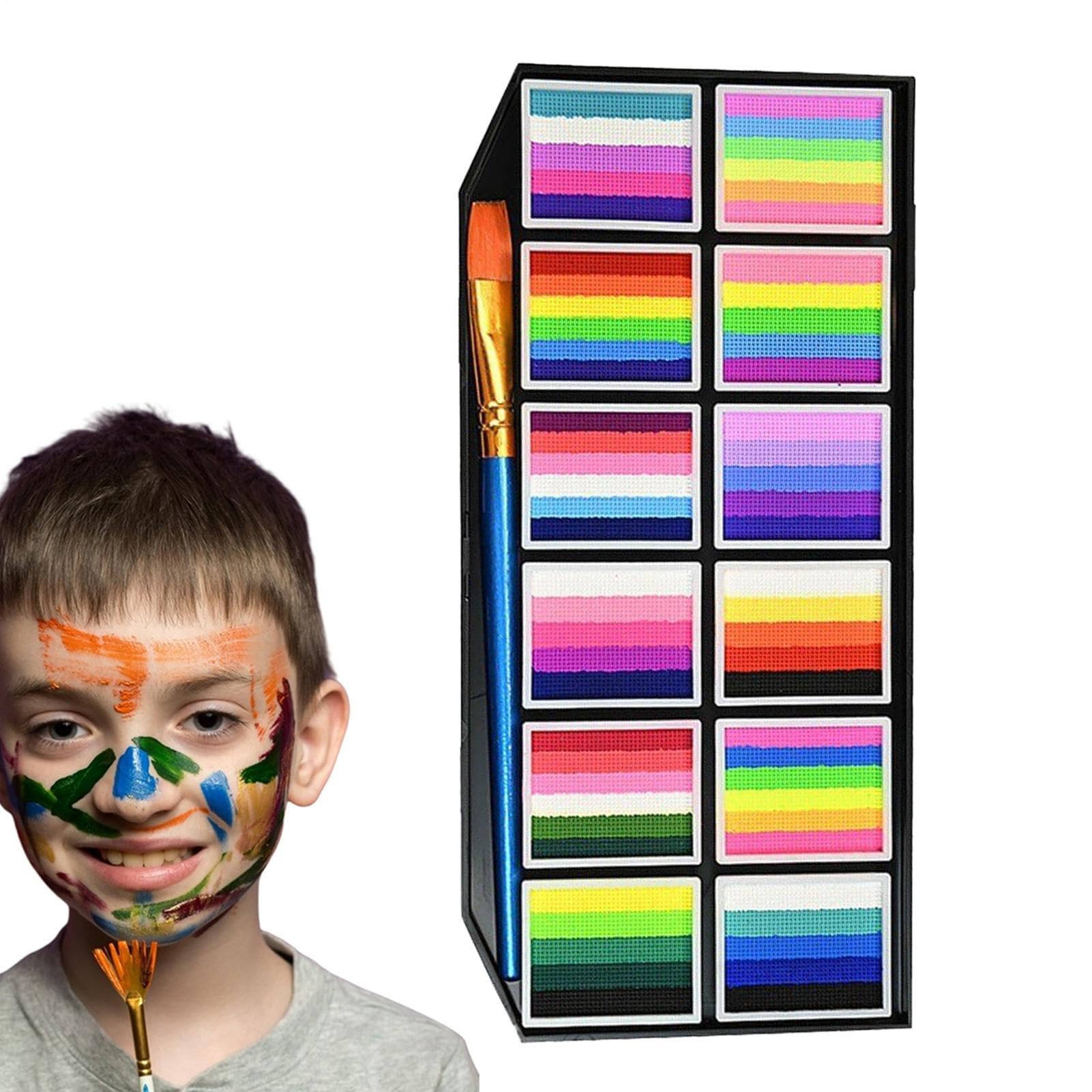 Pittura Per Il Viso, 12 Griglie Lavabili A Base D'acqua Con Pennarelli A Pennello, A Prova Di Sbavature, Pittura Per Il Corpo Per Bambini, Feste, Ragazze, Halloween, Cosplay, Donne, Festival, Sport