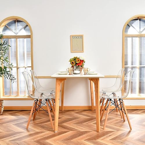 Miniatura 4 de Nightcore - Juego de 4 sillas de comedor, modernas sillas de comedor de acrílico transparente de mediados de siglo con patas de madera de haya