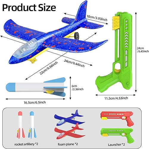 Miniatura 8 de le-idea Paquete de 4 lanzadores de aviones de espuma para niños, avión de espuma LED para niños con 2 lanzadores, 2 modos de vuelo, juguetes