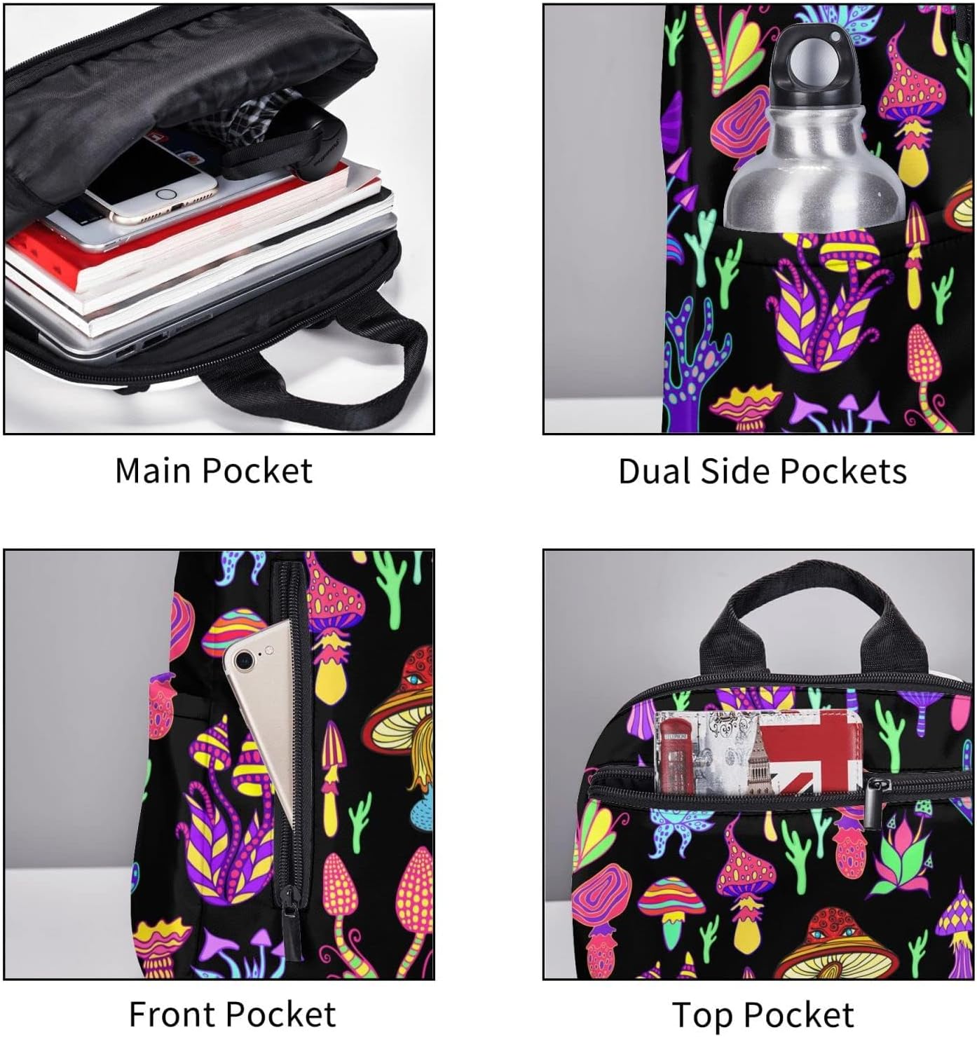 Goth Mushroom Backpack Bookbag Laptop Backpacks Multipurpose Daypack For Boys Girls School Men Women Picnic Travel Hiking - Image 3