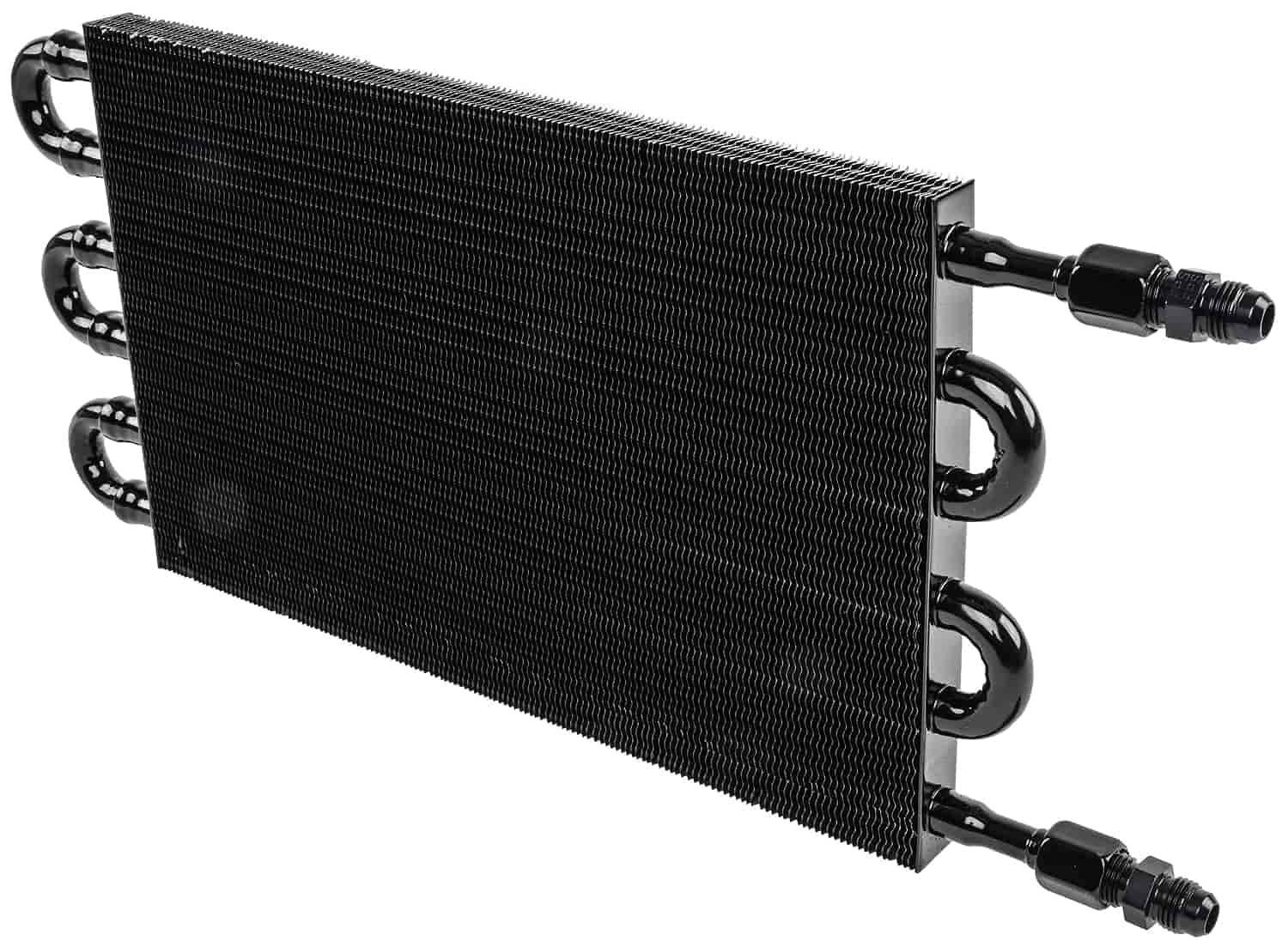 JEGS High Performance Transmission Cooler | 22,000 GVW | 7-1/2 x 16-1/8 x 3/4 Inches | Includes (2) -6 AN Union Fittings And (4) Nylon Pull Ties