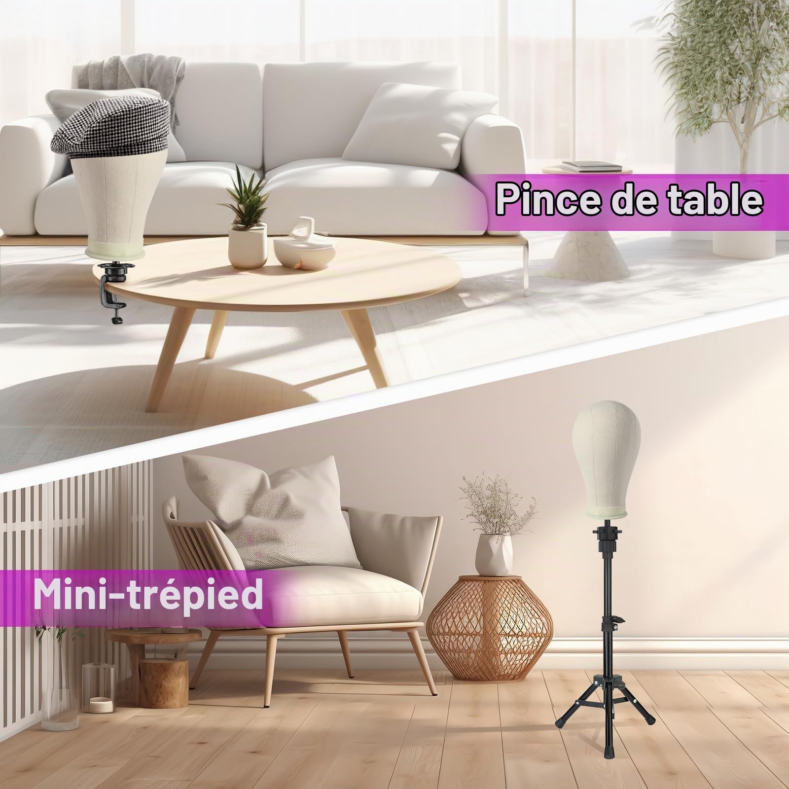 Neverland Beauty & Health 22" 56cm Tête pour Perruque en Toile avec Trépied | Tête de Mannequin pour Perruque en Toile, avec Trépied Réglable, épingles T et brosse à cheveux, Fabrication et Coiffage