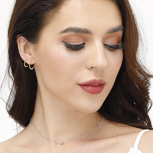 Miniatura 3 de 14K Gold Plated Hoop Earrings for Women, 4 Pairs Sterling Silver Post Small Hoops, Gold Huggie Earrings Set for Women Men (13mm 15mm 20mm 25mm)