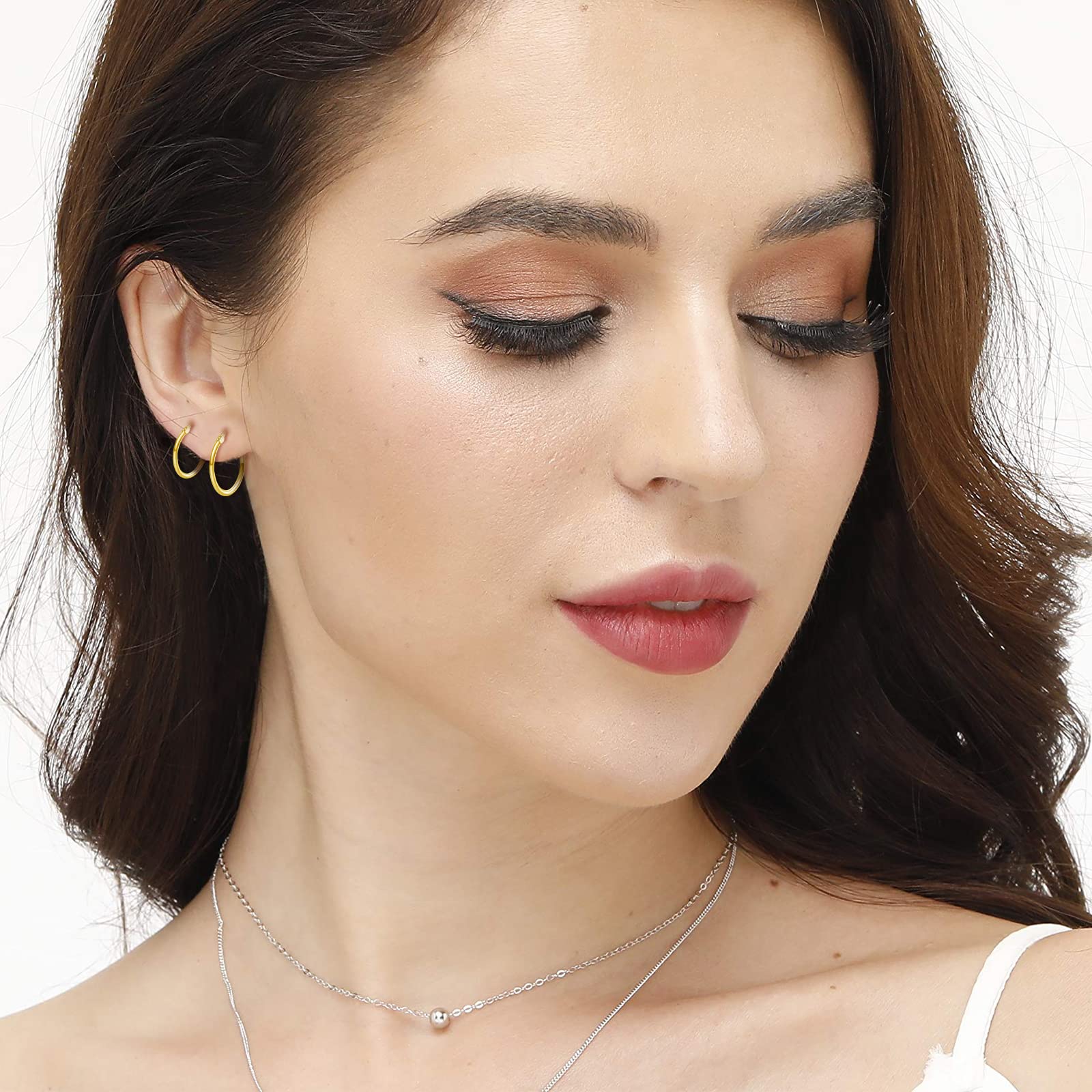 Aretes de aro chapados en oro de 14 quilates, 3 pares de aros pequeños de plata de ley, conjuntos de aros de oro para mujeres y niñas (13 mm, 15 mm, 20 mm), REE-025 3