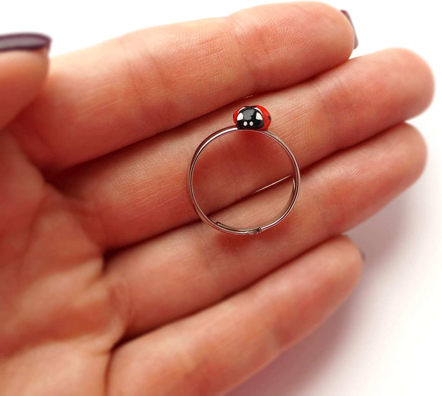 Ladybug Adjustable Ring Red Miniature Ladybird Handmade Jewelry