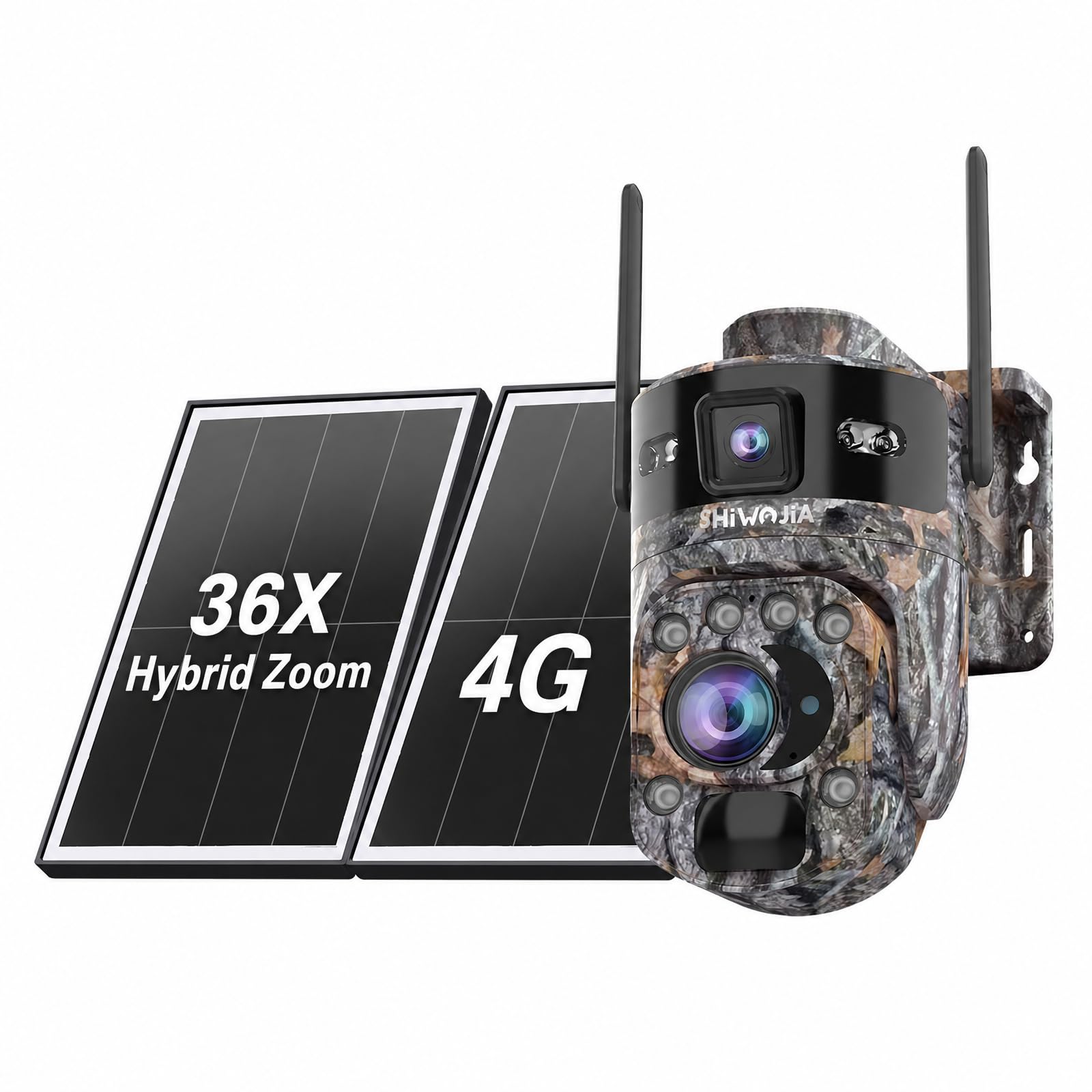 Shiwojia Camouflage Color 4G Aov Ptz Security Camera Outdoor Dual Lens 10Mp, 36X Hybrid Zoom, [24/7 Continuous Recording], 20800Mah Battery, 14W Solar Panel, With Sim Card, Auto Tracking Humanoid Detection
