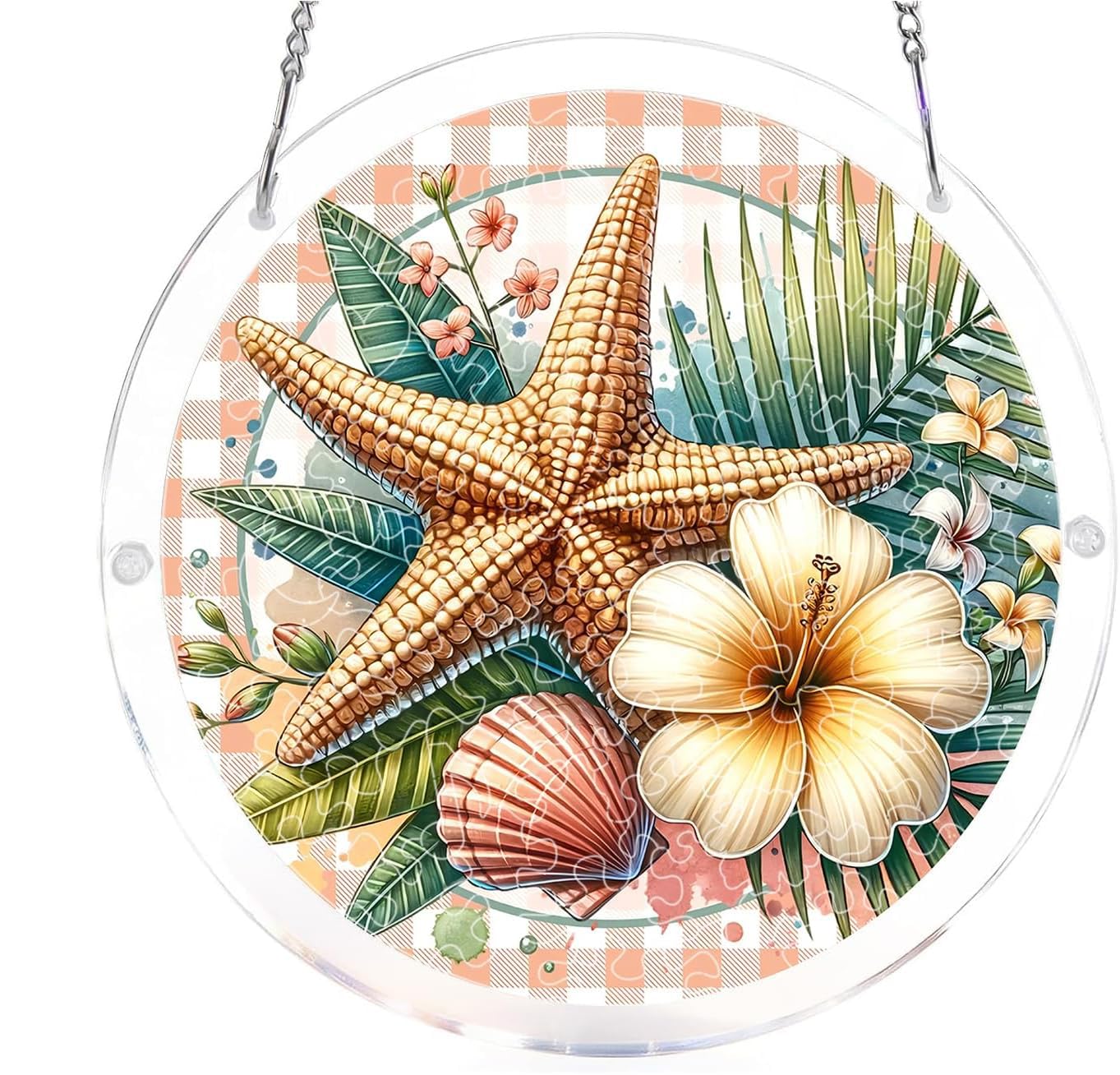 Starfish Shell Acrylic Jigsaw Puzzles Suncatcher, 7.4 Inch Window Hanging Suncatcher Acrylic Puzzle, DIY Home Decor Art Gift