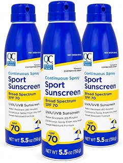 Quality Choice Sport Sunscreen Continuous Spray, Broad Spectrum SPF 70, Water Resistant, UVA/UVB, 5.5 oz (Pack of 3)