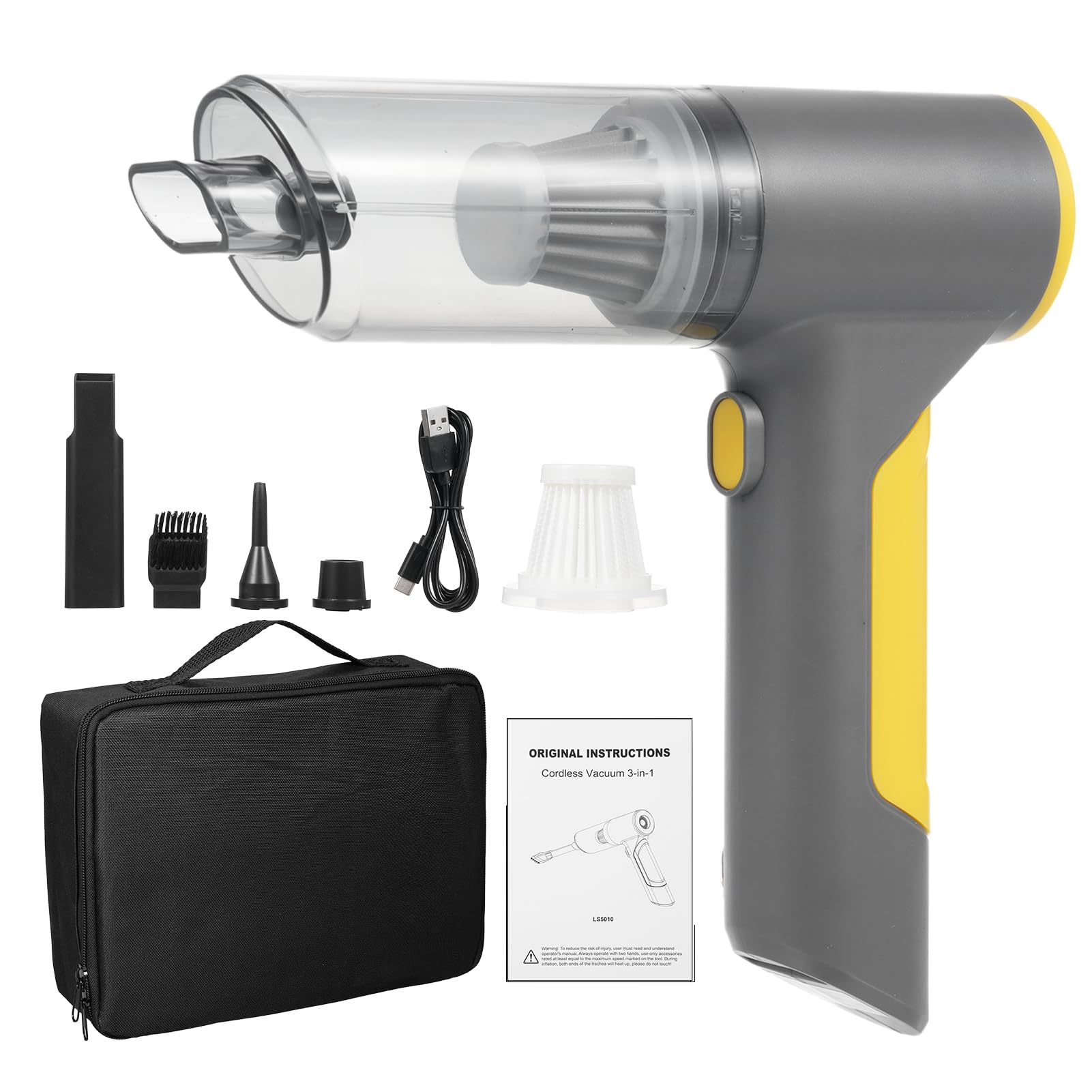Mini Aspirapolvere Multifunzione 3 in 1 con Potenza di Aspirazione 13000PA, Aspirapolvere Portatile per Auto di Tipo C per la Pulizia Polvere e Detriti in Auto e Casa