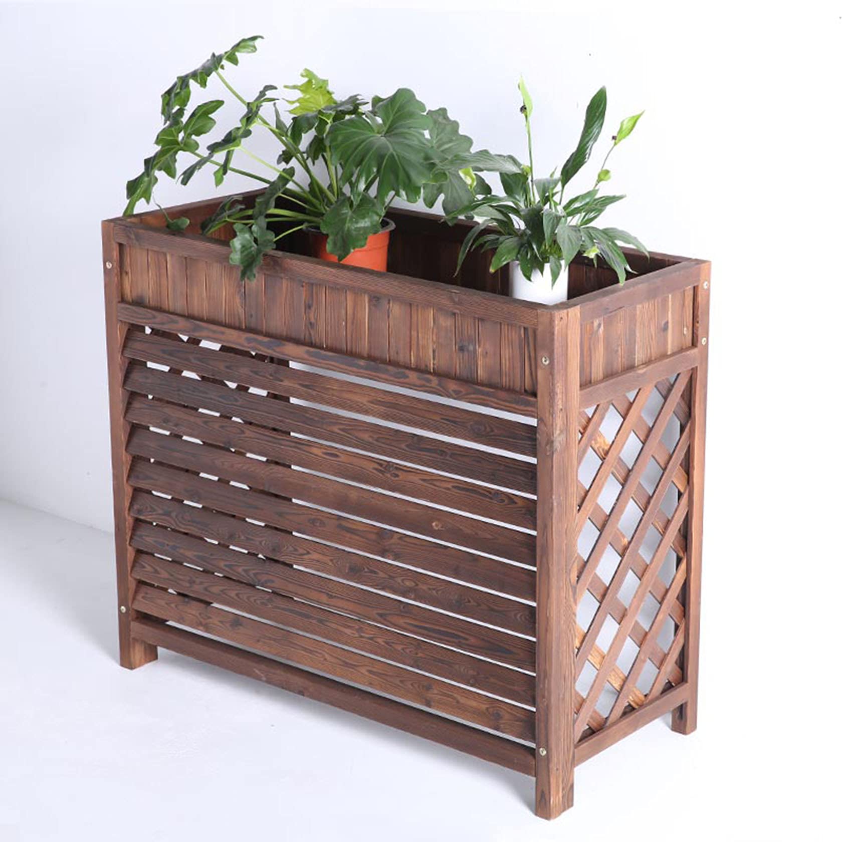 Drewniany stojak na klimatyzator na zewnątrz i osłona z litego drewna schronienie i stojak na kwiaty (dł. 88 cm / dł. 111 cm / dł. 101 cm) stylowa ochrona dla jednostek