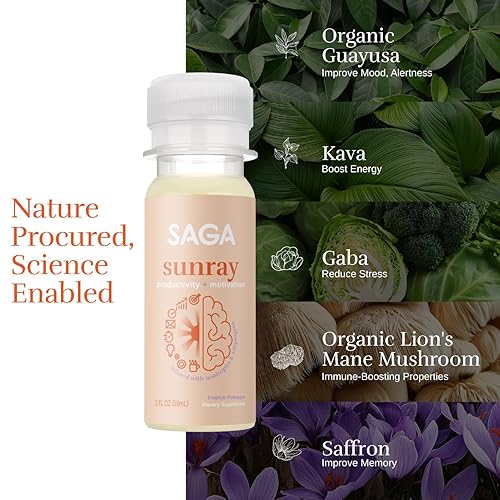 Miniatura 2 de SAGA Sunray - Tomas energéticas de zumo de hongos, bebida de impulso del estado de ánimo, suplemento nootrópico y adaptógeno, bebida funcional con