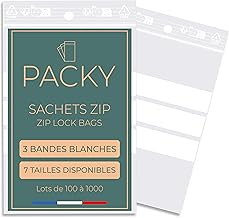 PACKY - Transparent 3 White Stripes Zip Bags - 7 Sizes Available - Zip Freezer Bag - Reusable Zip Bag - Resealable Plastic Pouch - Ziplock Bag - 10x15cm Pack of 100