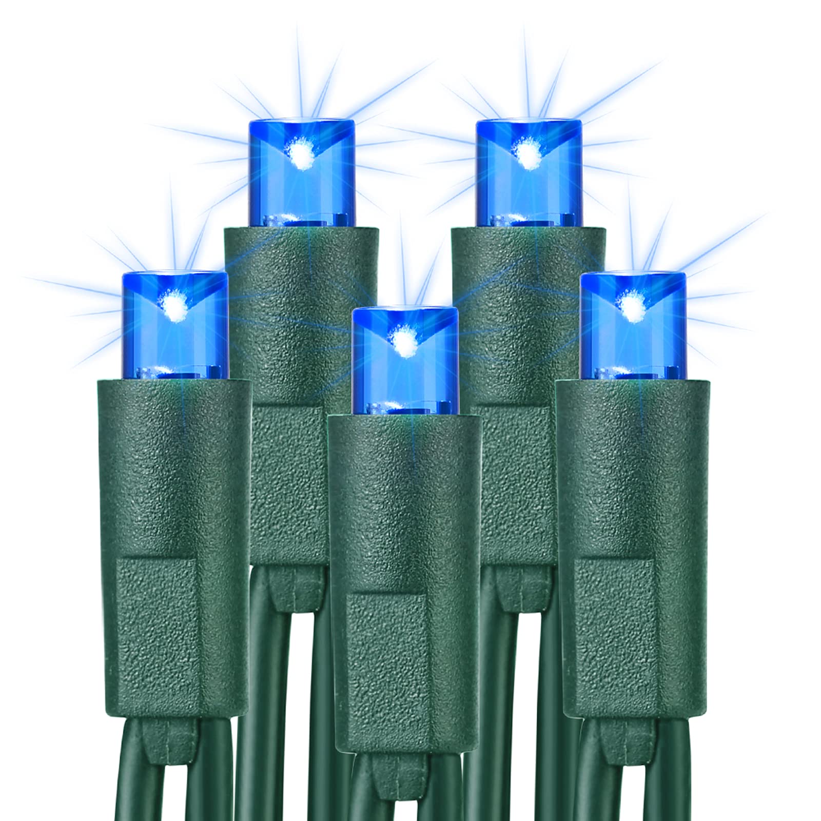 Brizled Blue Christmas Lights, 33ft 100 LED 5MM Wide Angle Christmas Tree Lights, 120V UL Certified Mini String Light Connectable Outdoor Waterproof Blue Light for Xmas Room Party Decor, Green Wire