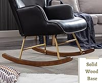 Vista 4 de EALSON Mecedora tapizada de cuero para guardería, silla mecedora con respaldo copetudo con base de madera, sillón moderno y cómodo para dormitorio