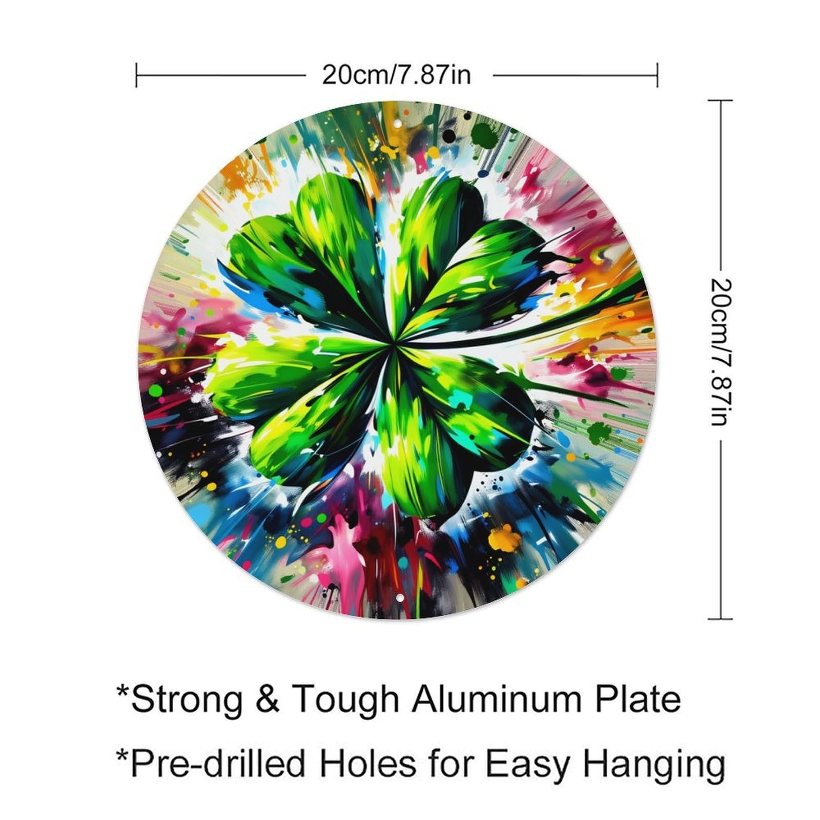Abstract Clover Splatter Paint Round Tin Sign Retro Metal Sign for Cafe Bar Pub Home Game Room Gym Club Wall Decoration Vintage Metal Poster 8x8 Inch